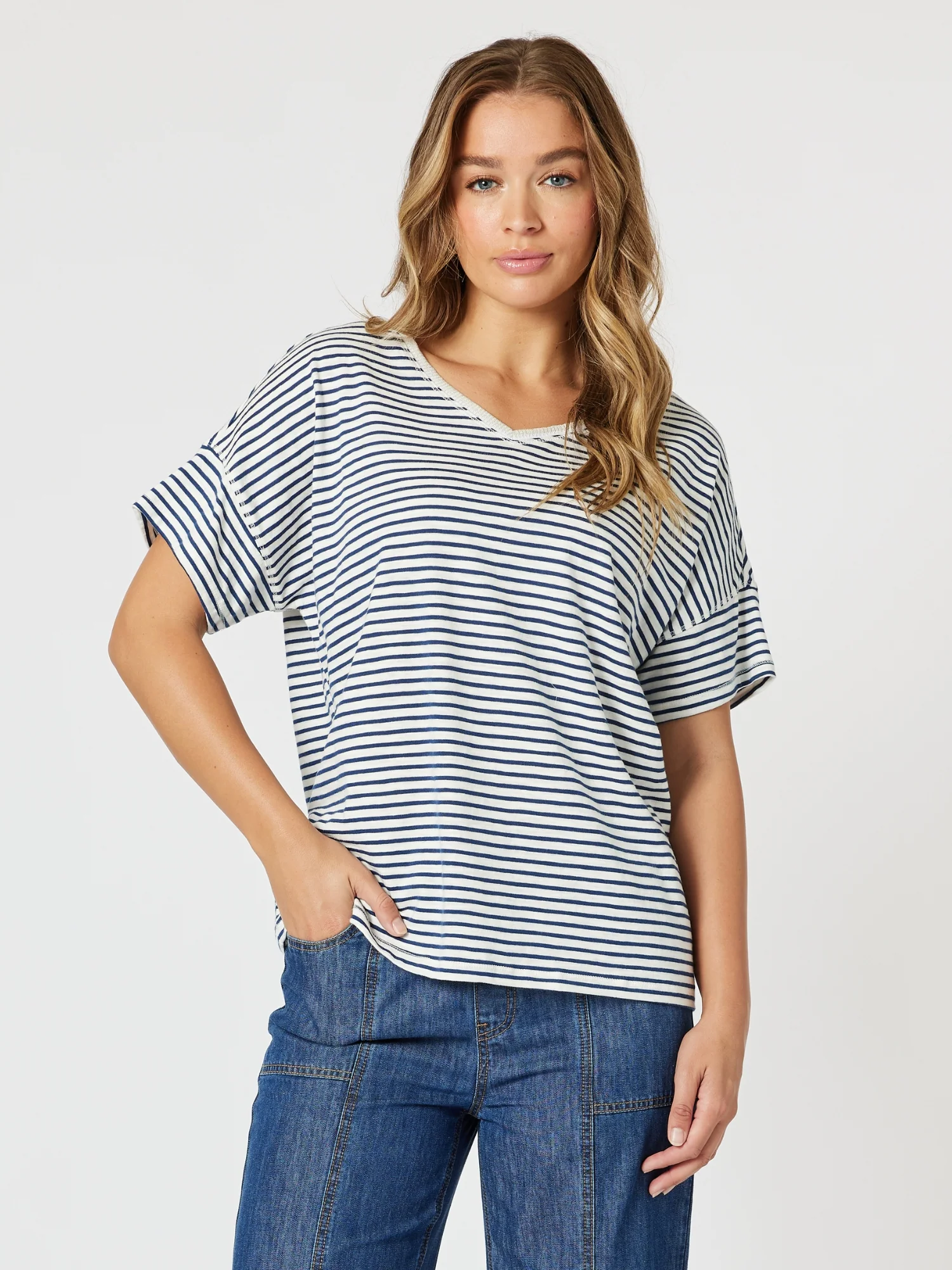Tyla Stripe Tee - Indigo White