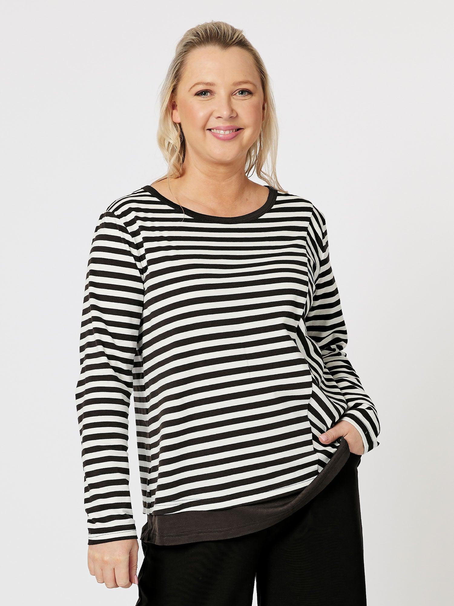 Sarah Stripe Long Sleeve Top - Black