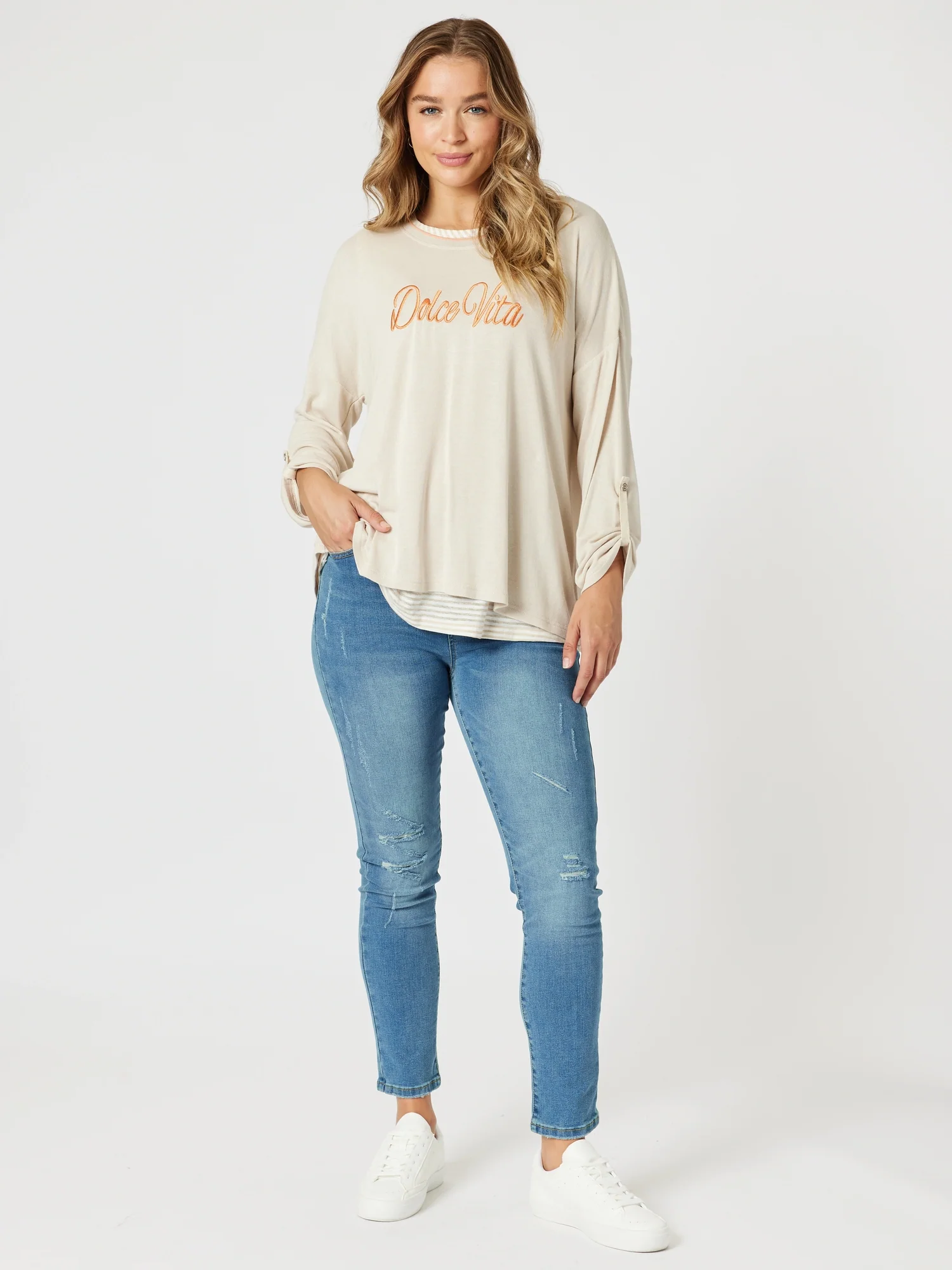 Dolce Vita Embroidered 2 in 1 Top - Natural