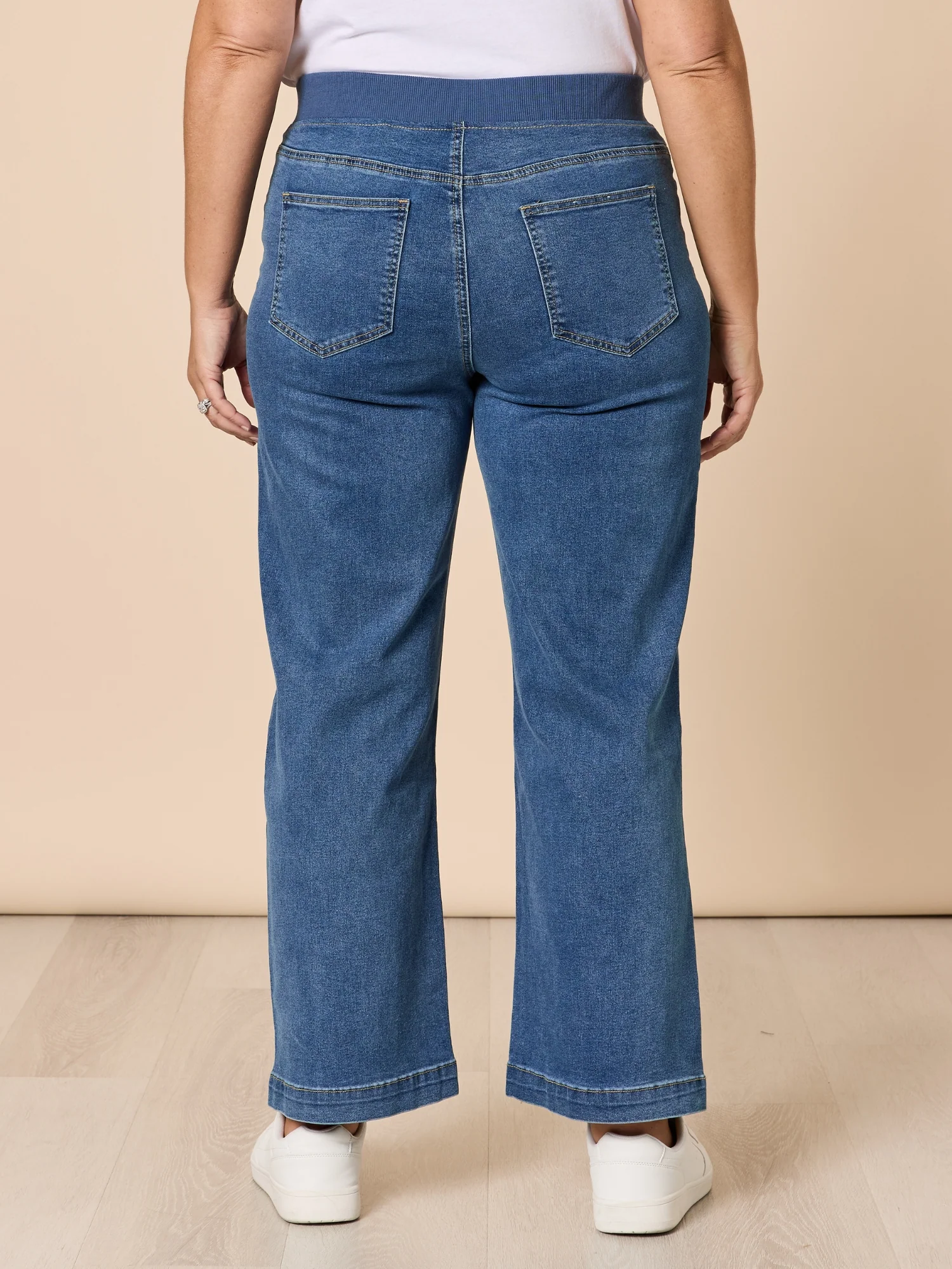 Carpenter Stretch Wide Leg Pull On Denim Jean - Washed Denim