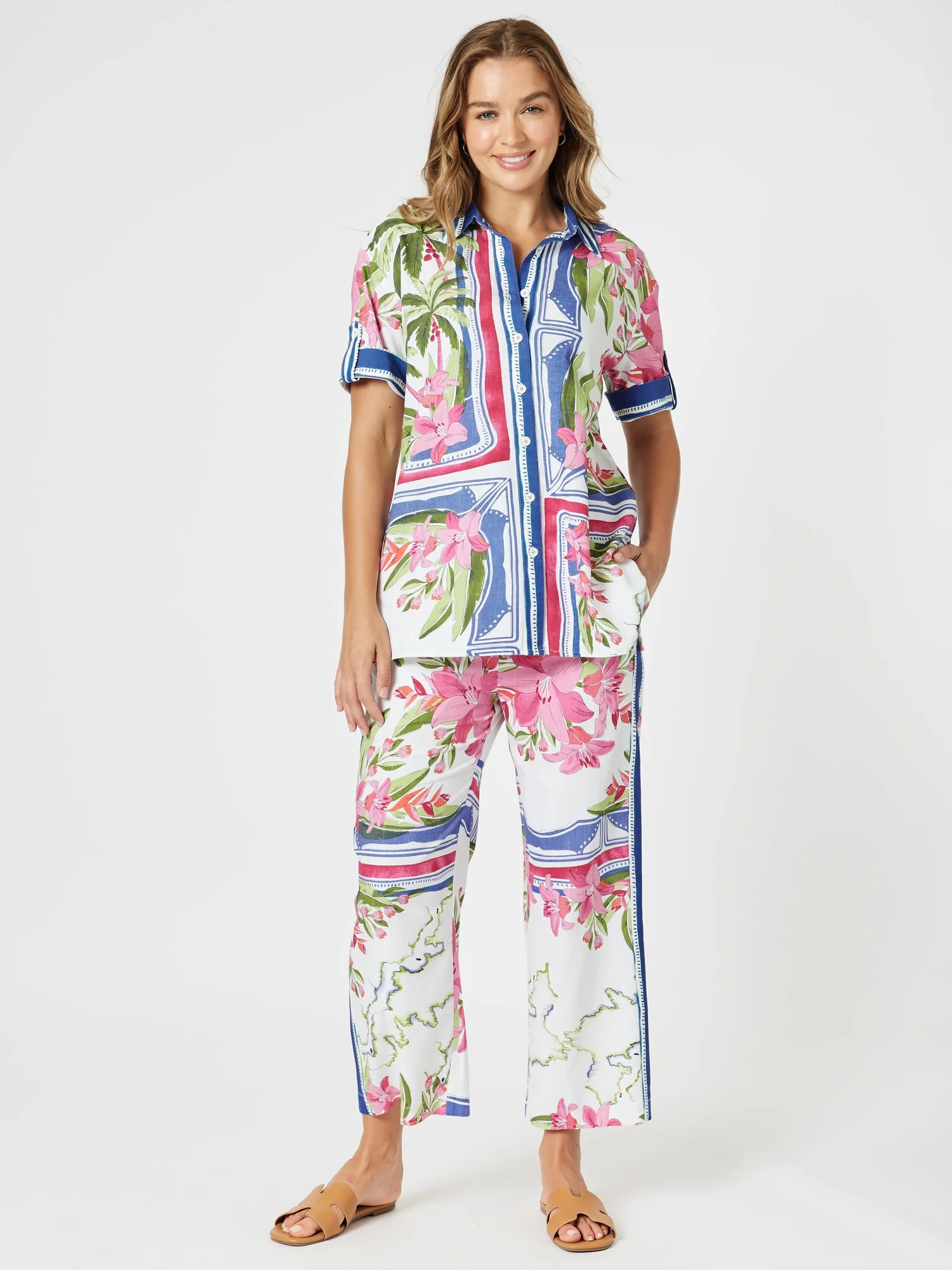 Monaco Floral Print Wide Leg Pant - Sardinia Blue Multi