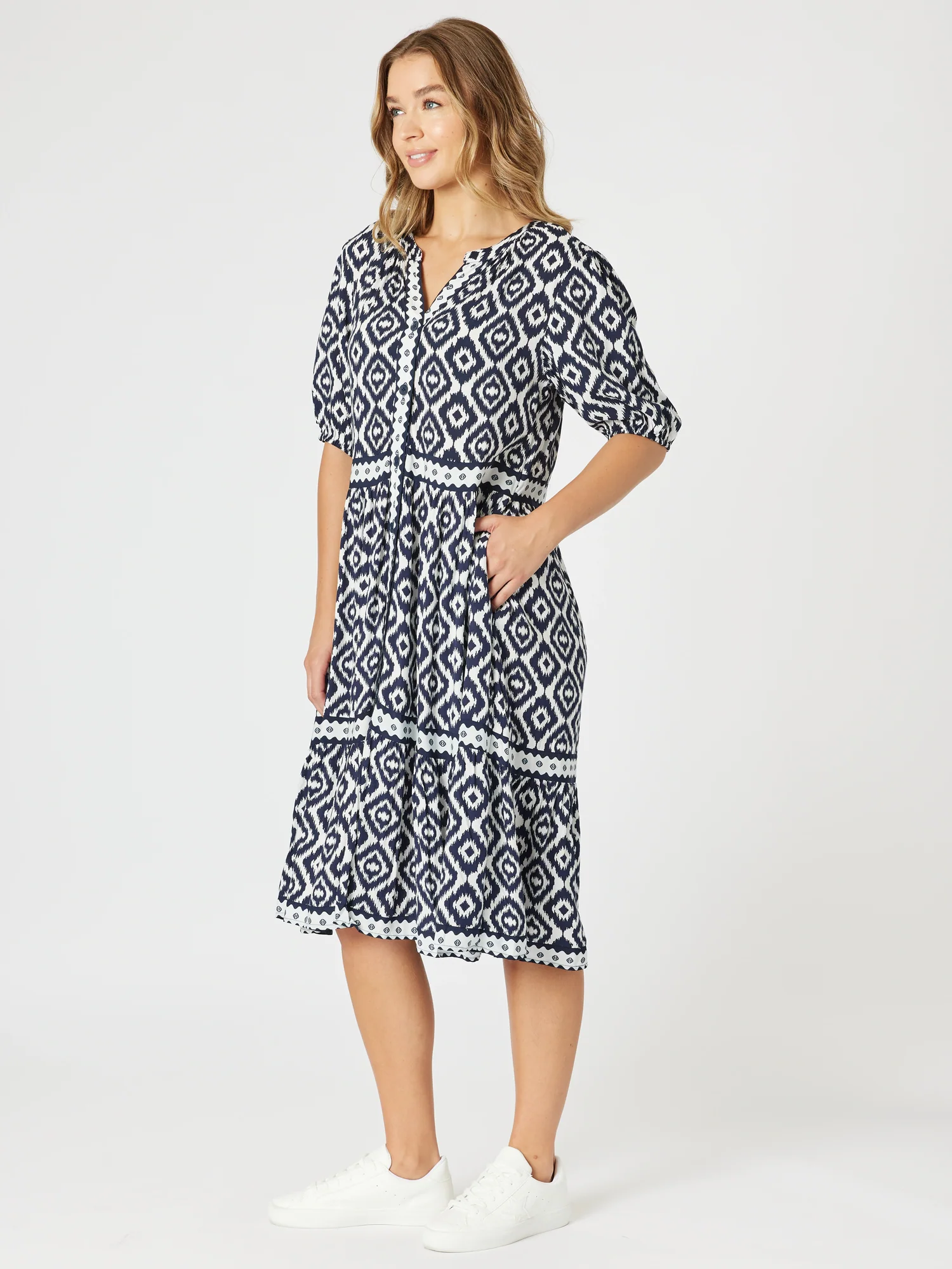 Diamonds are Forever Print Tier Dress - Navy/White