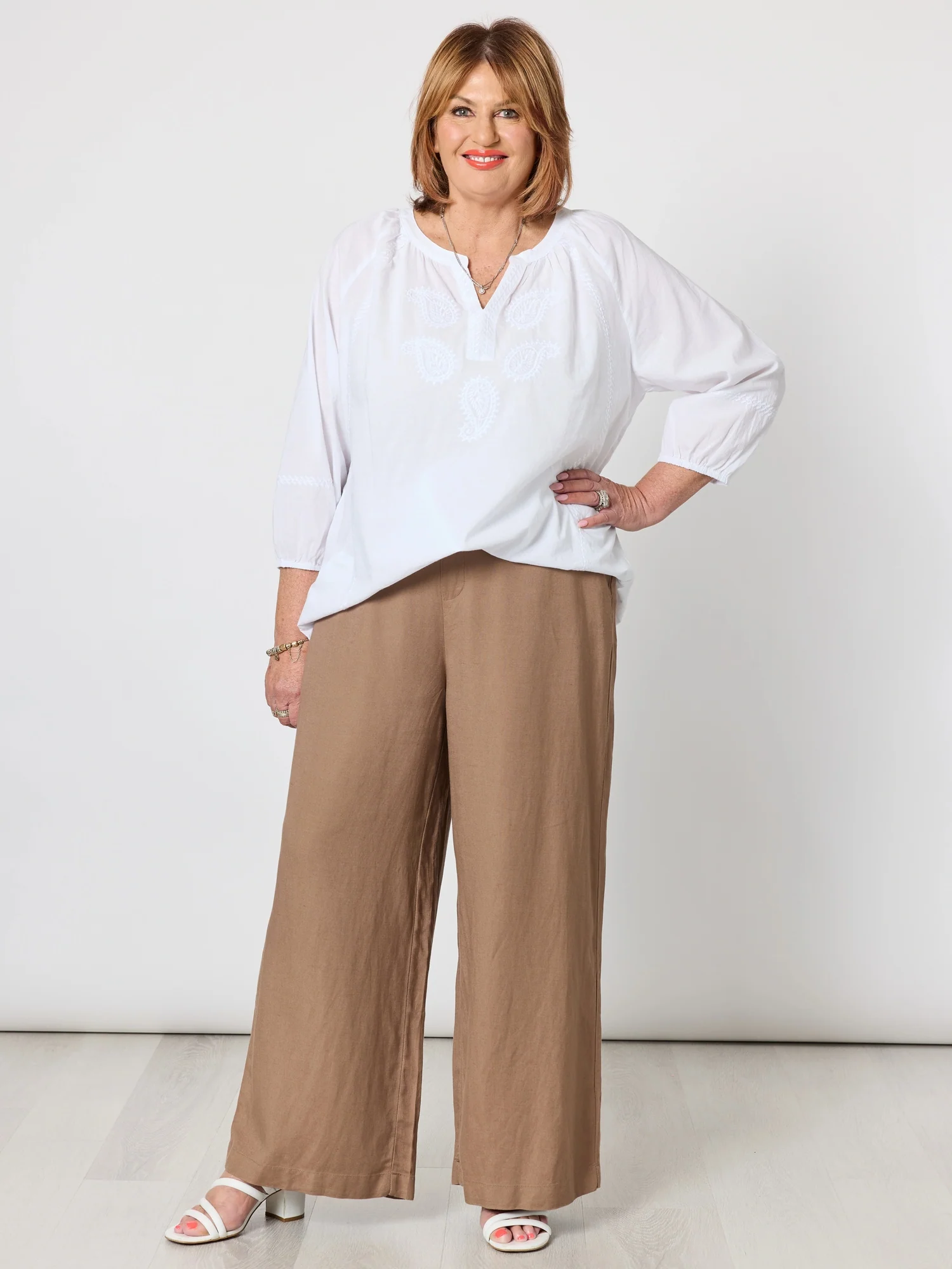 Lino Wide Leg Pant - Nutmeg
