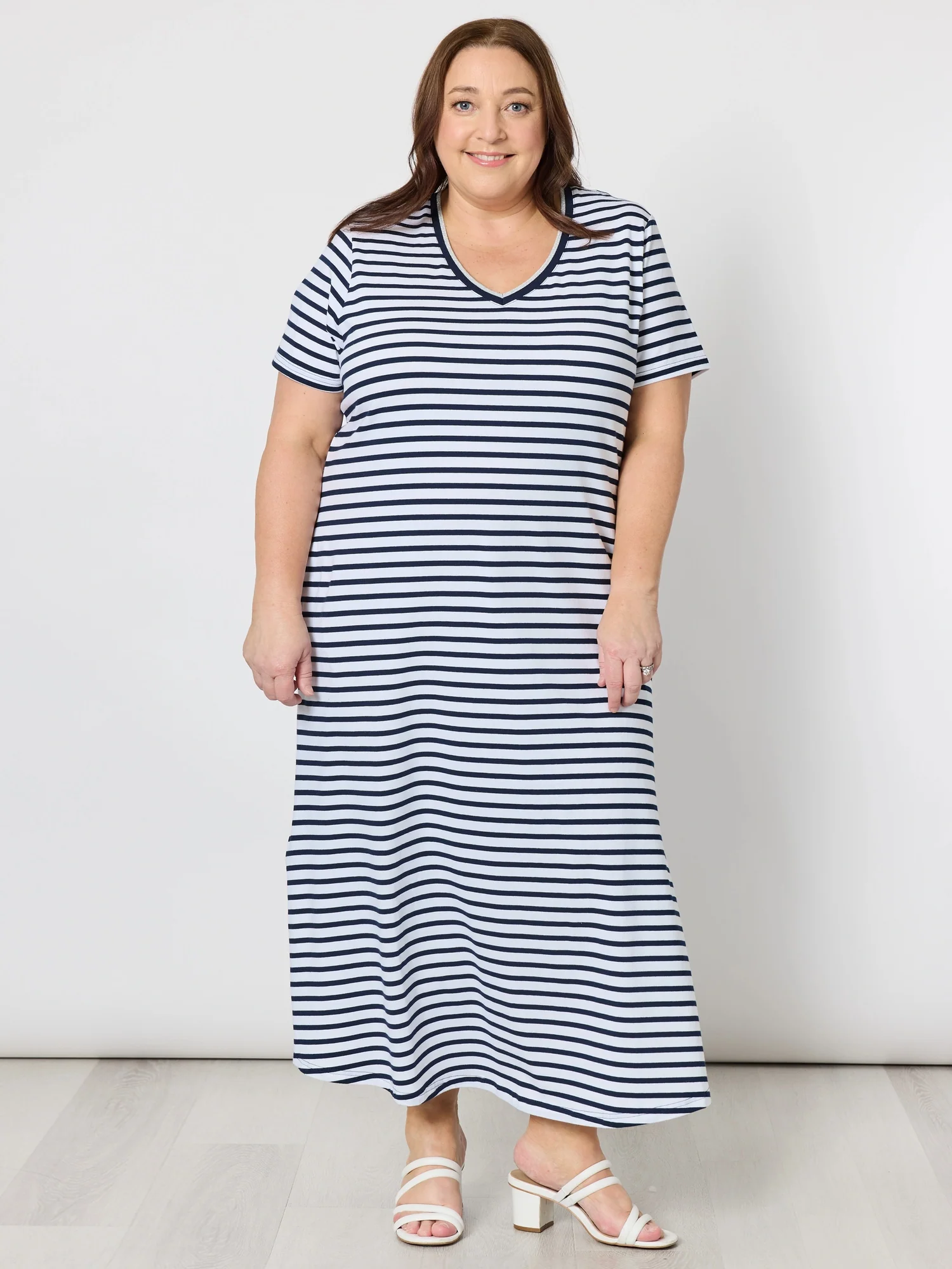 Gemma Stripe Print Dress - Navy/White