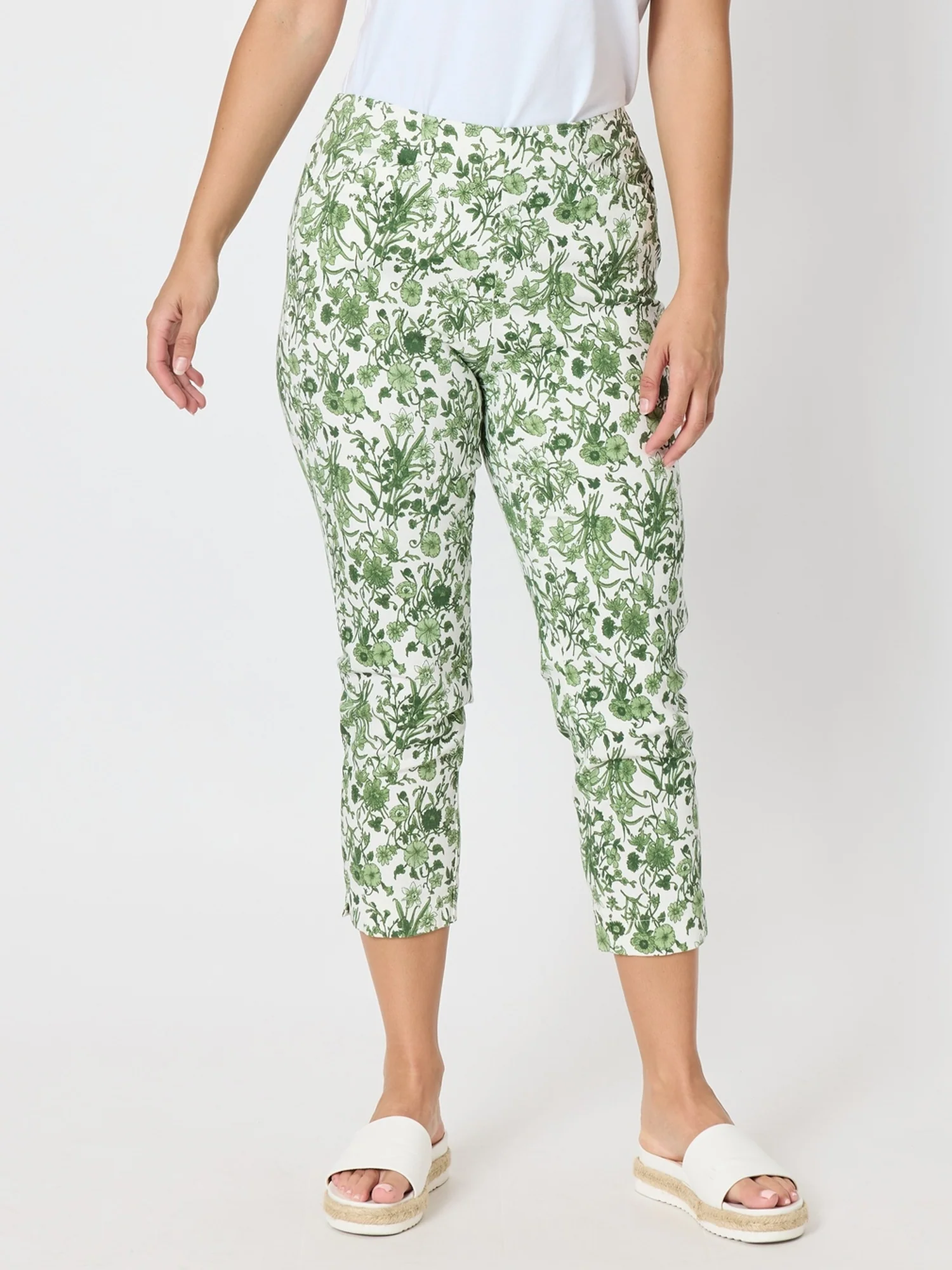 Alexandria Floral Print Pant - Basil White