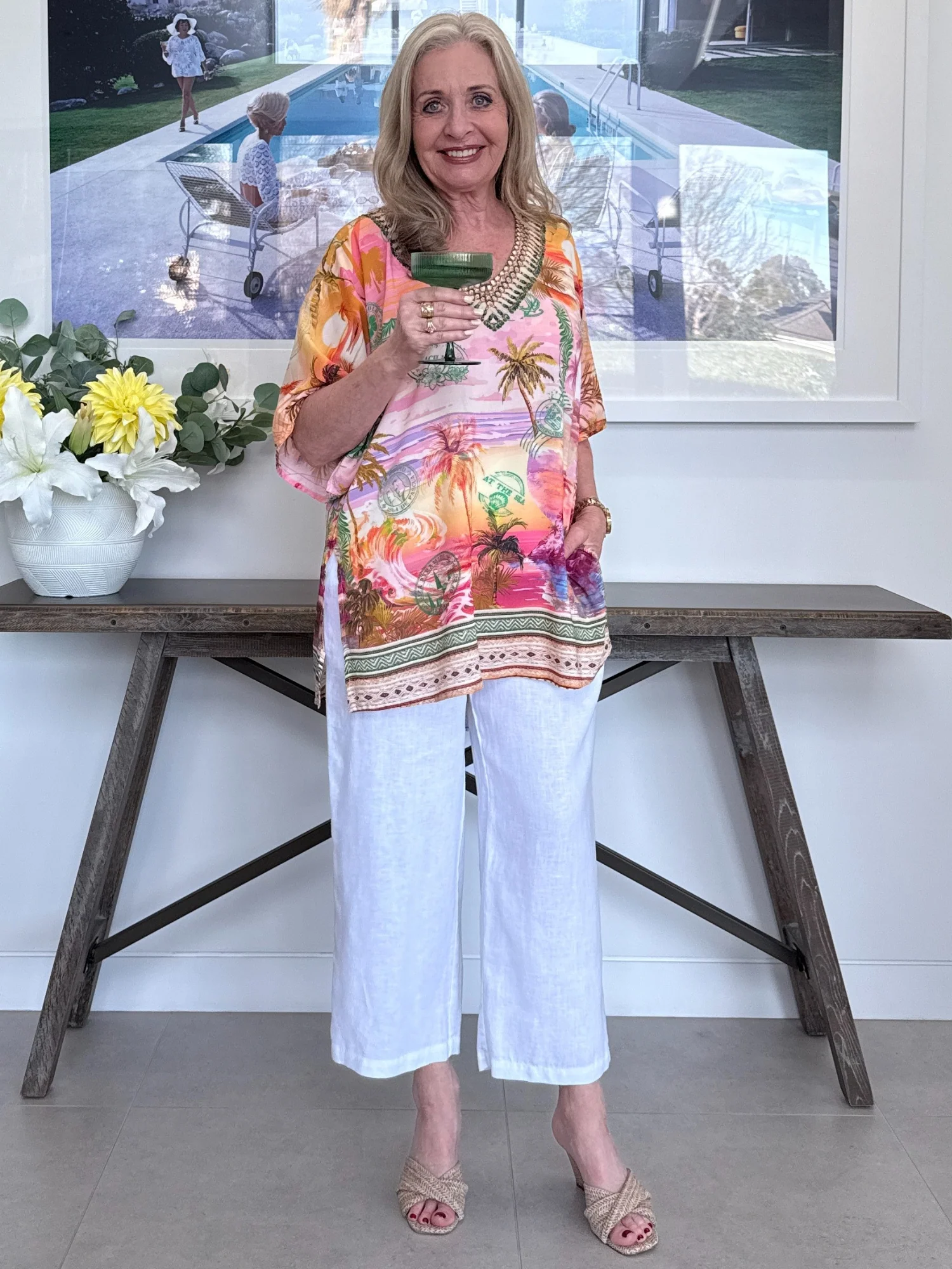 Lara Linen Wide Leg Pant - White