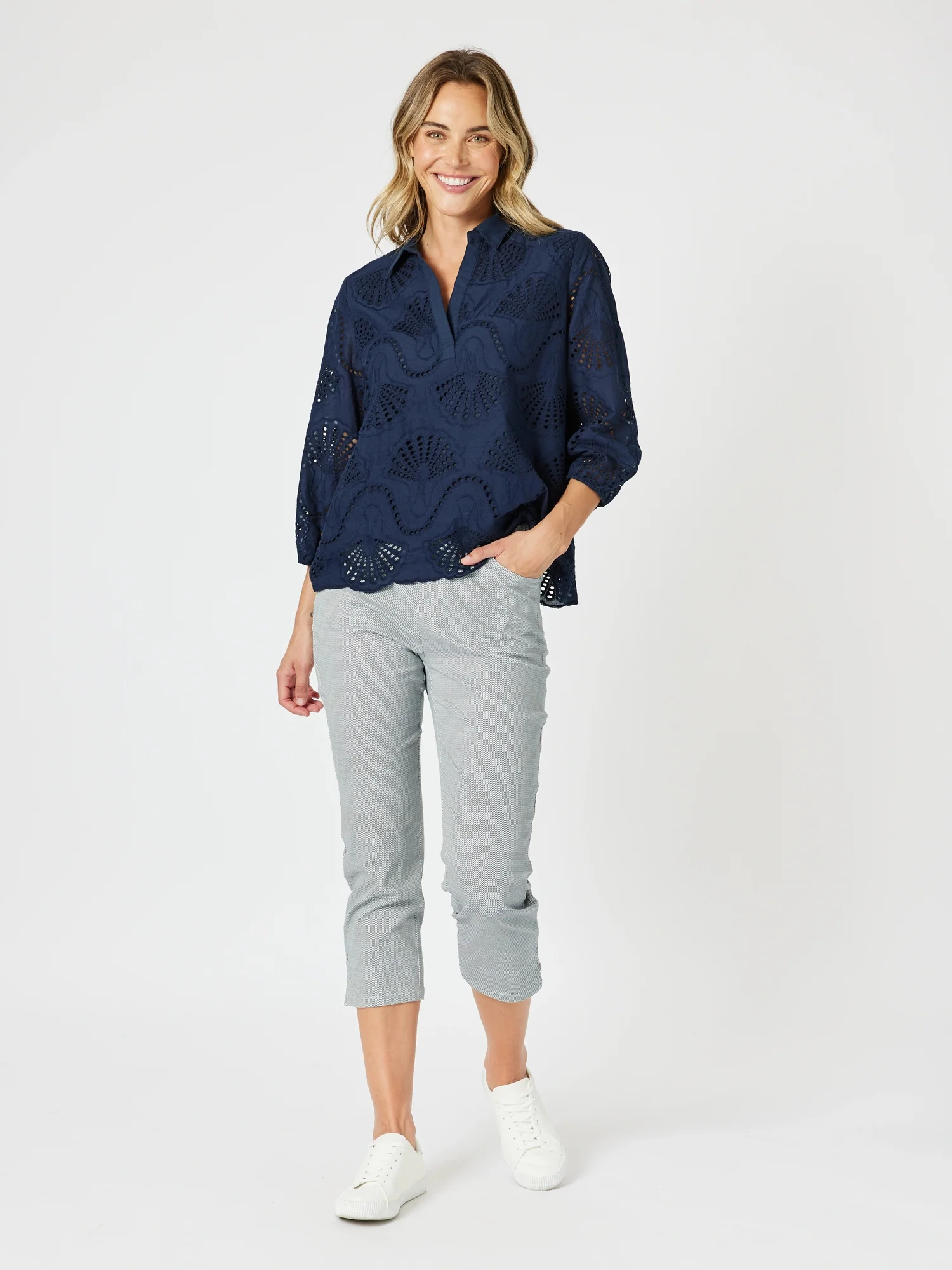 Taylor Print Slim Leg Pant - Navy/White