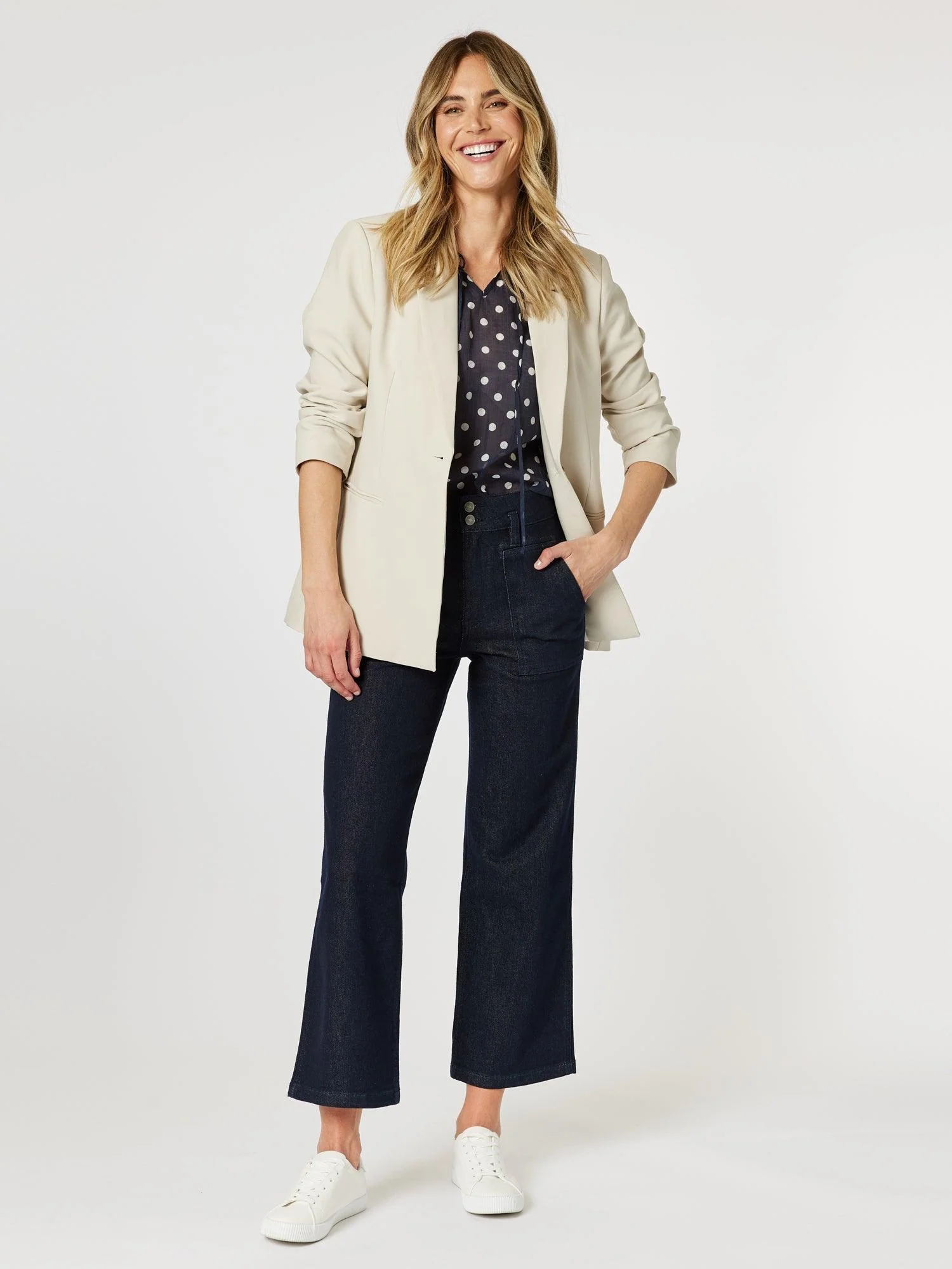 Sorrento Spot Print Sheer Blouse - Navy/White