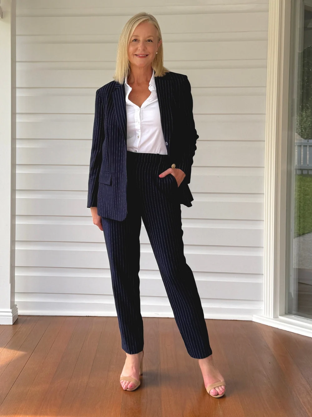 Beckham Pinstripe Pant - Navy/White