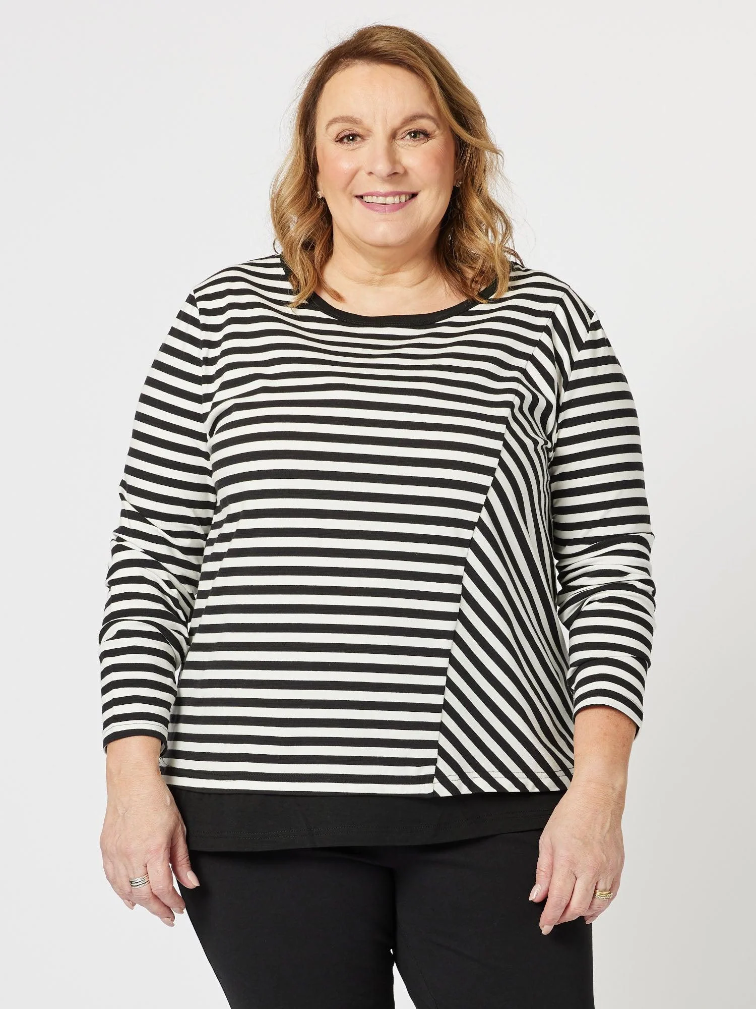 Sarah Stripe Long Sleeve Top - Black