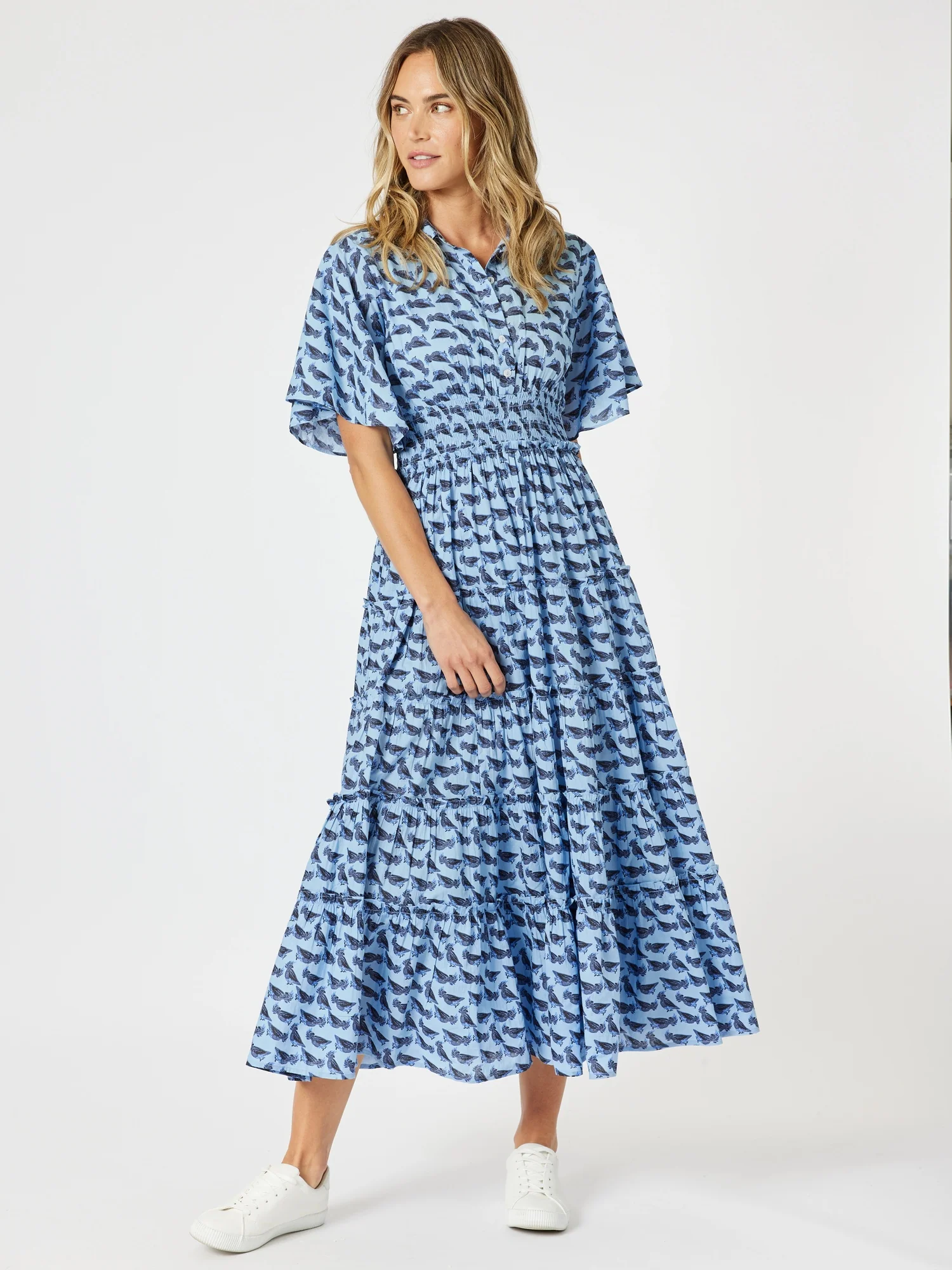 Blue Cockatoo Print Dress - Blue