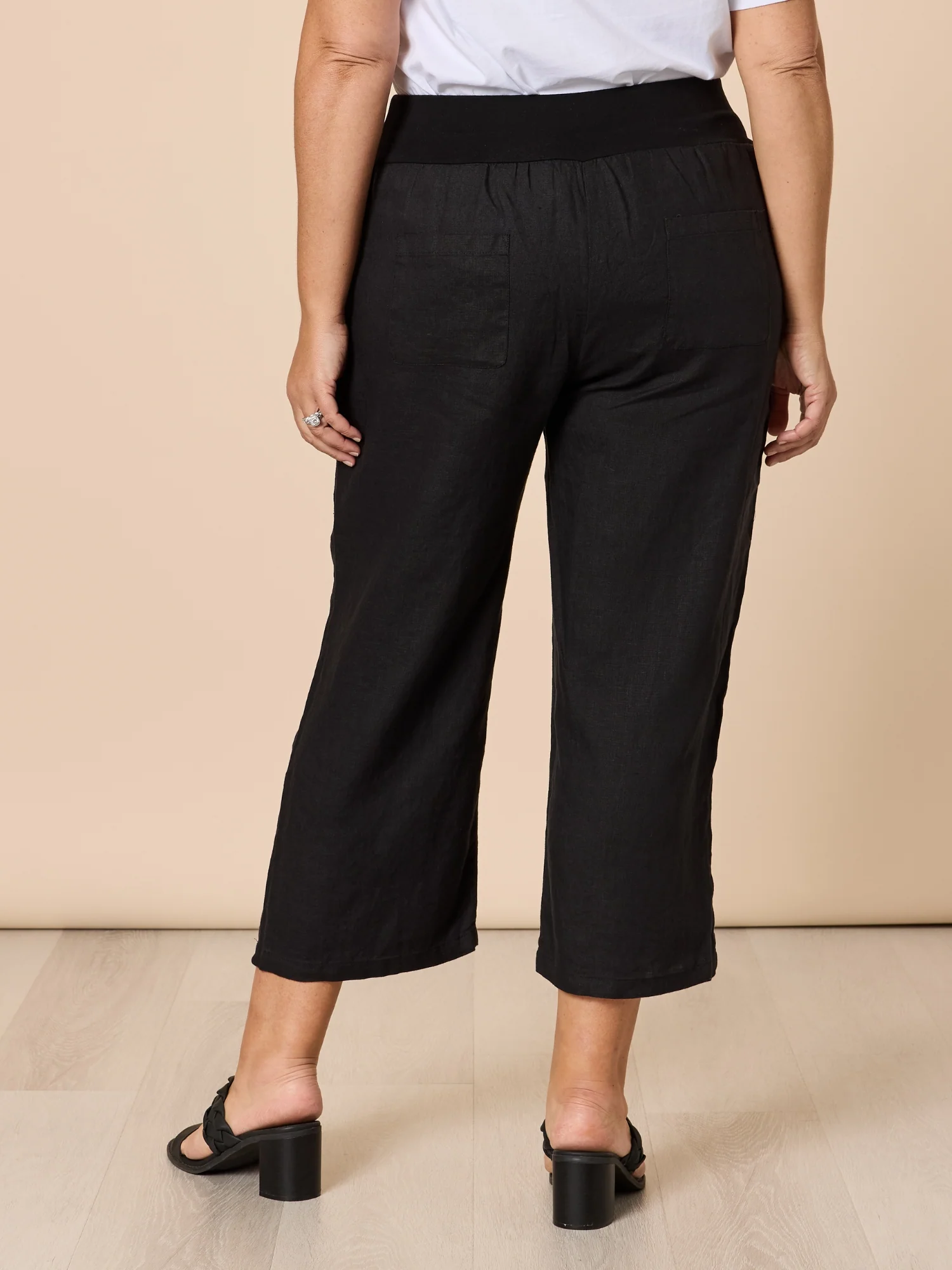 Lara Linen Wide Leg Pant - Black