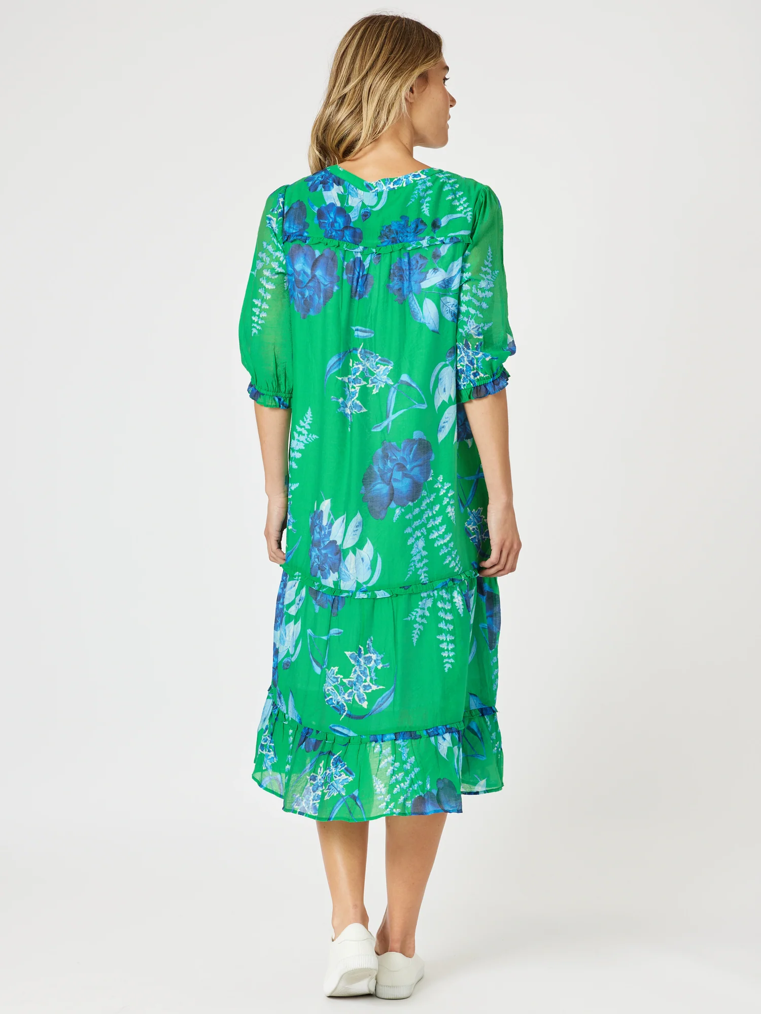 Garden Bloom Floral Print Dress - Elm Blue