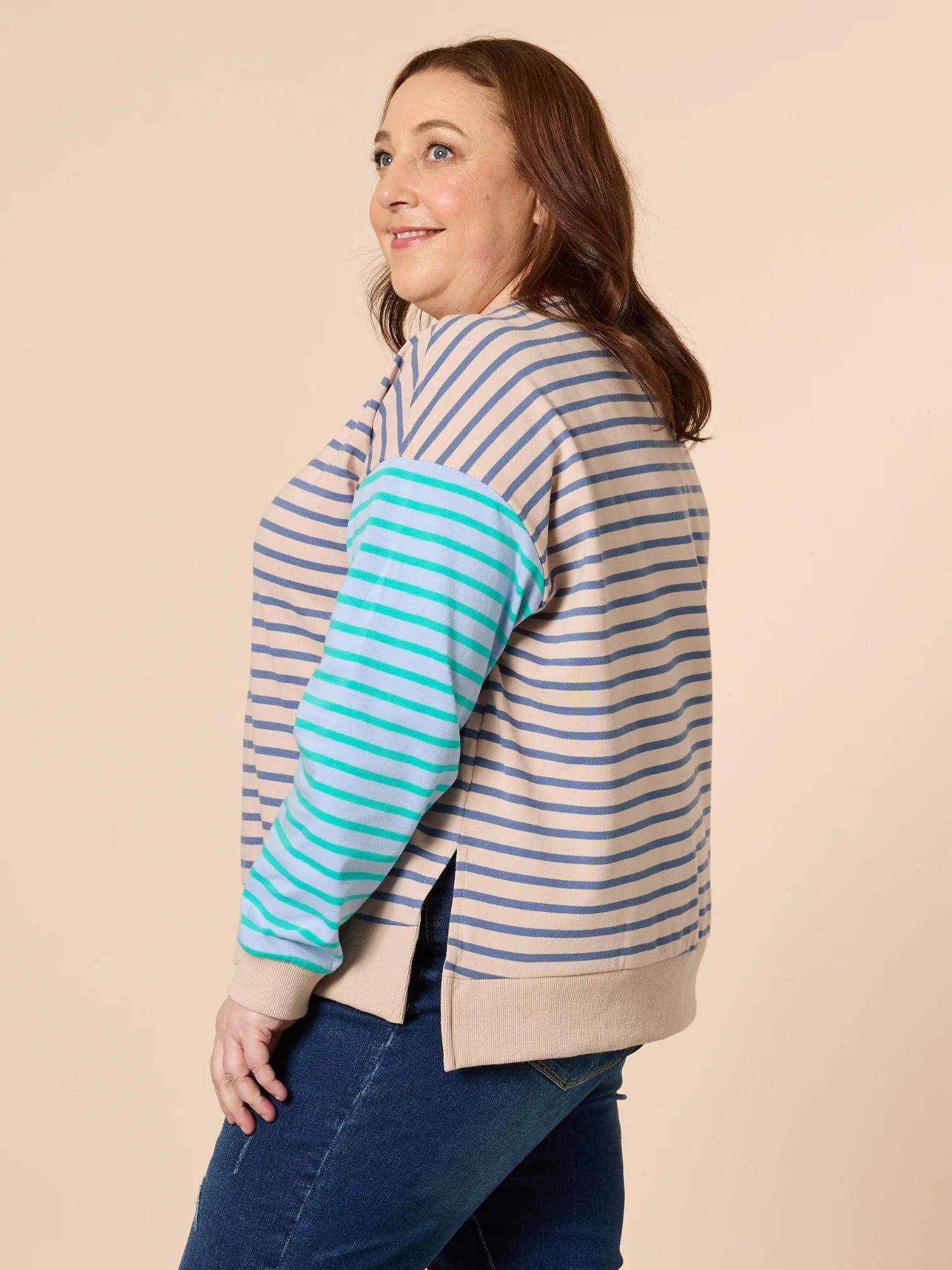 Maxwell Stripe Print Sweat - Blue/Multi
