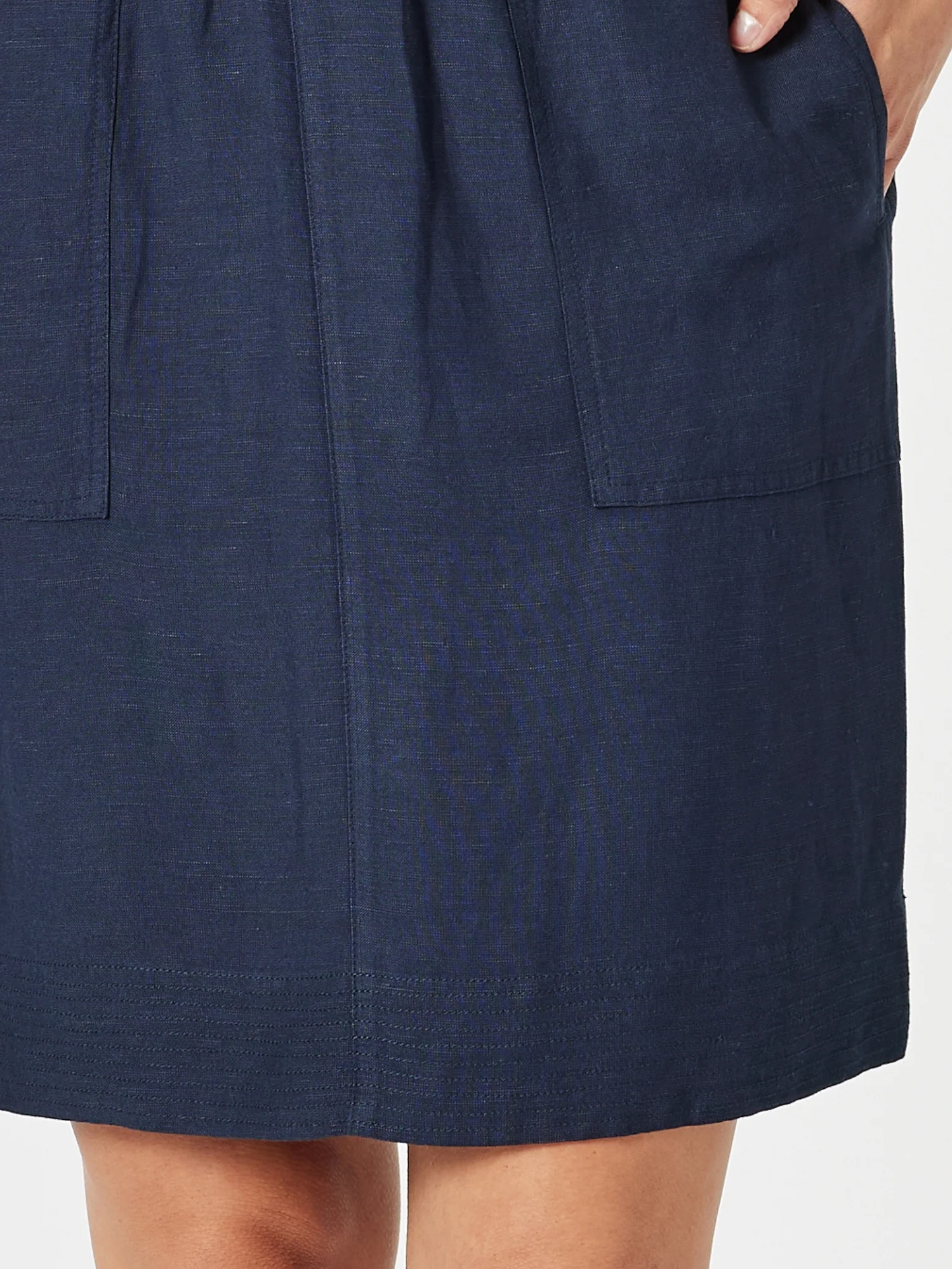 Lino Stitch Hem Detail Skirt - Navy