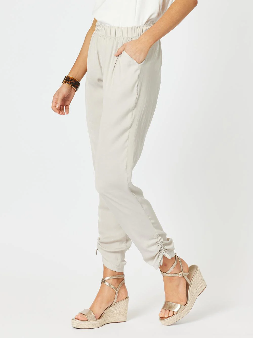 Luxe Ruche Tie Pant  - Champagne