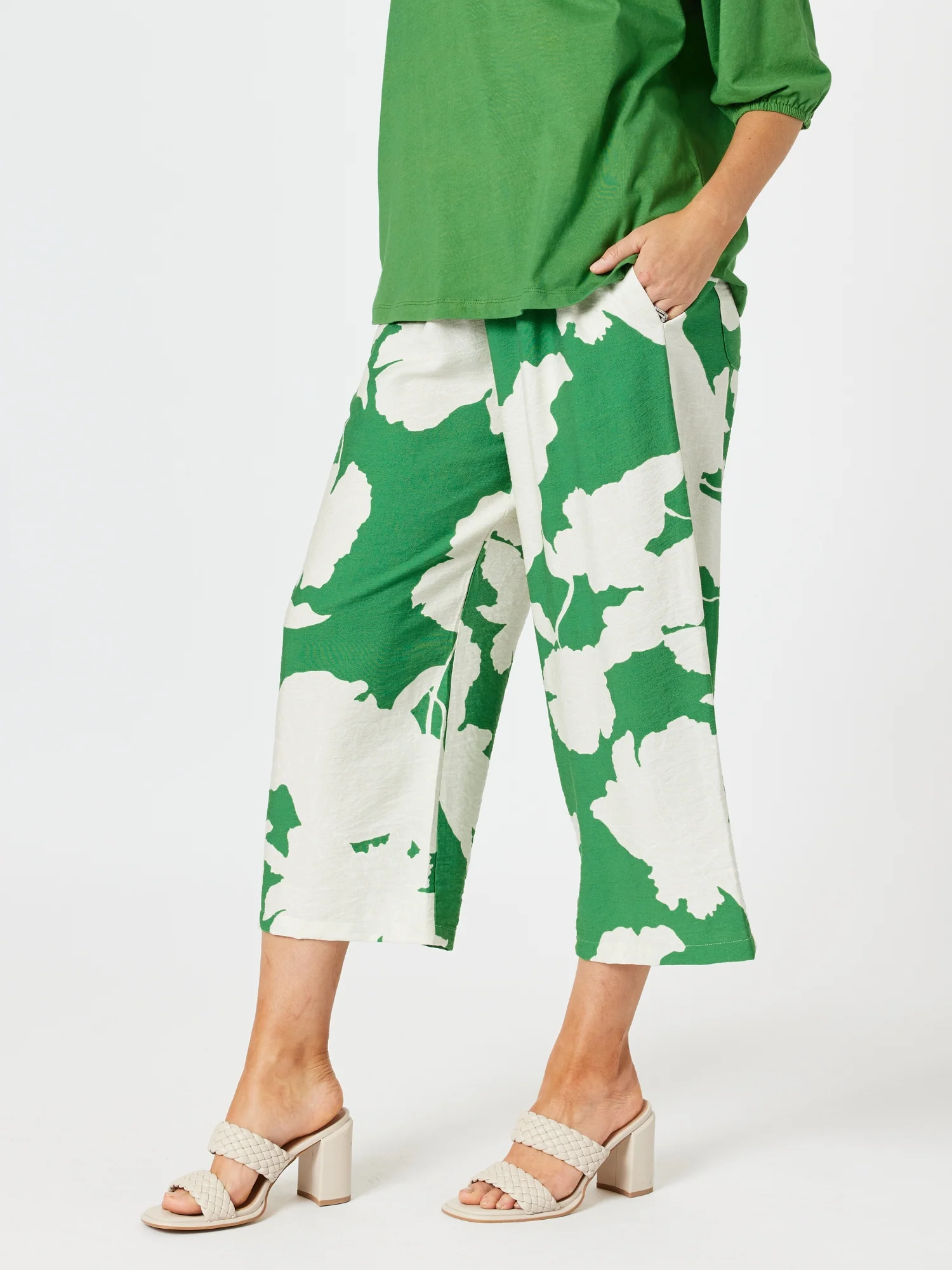 Barcelona Floral Print Wide Leg Pant - Elm Natural