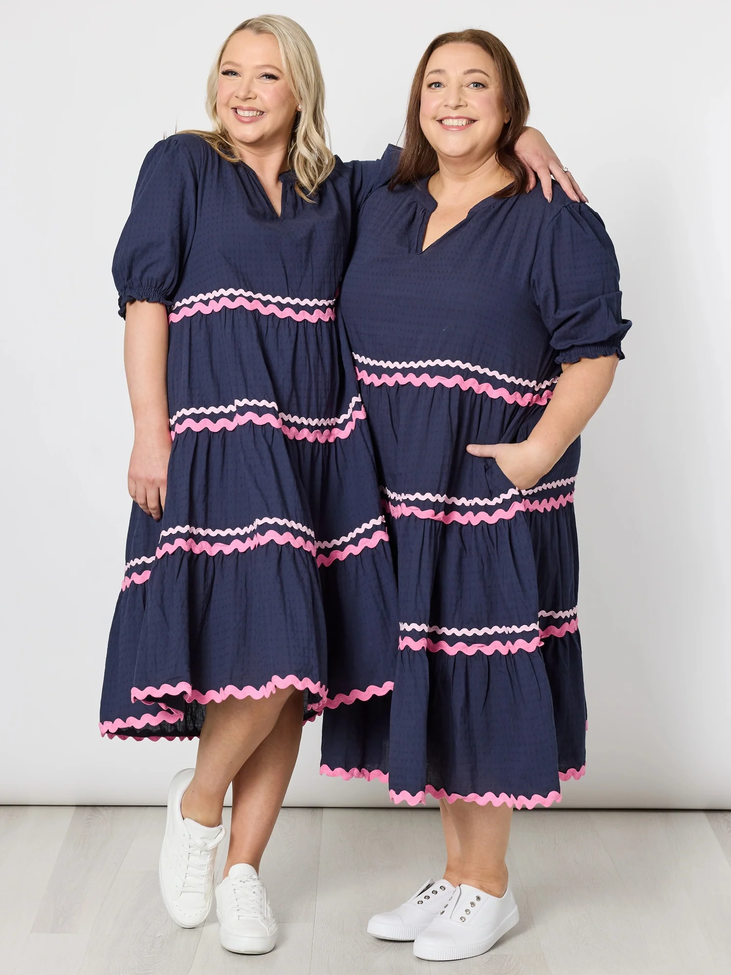 Ric Rac Tiered Dress - Navy