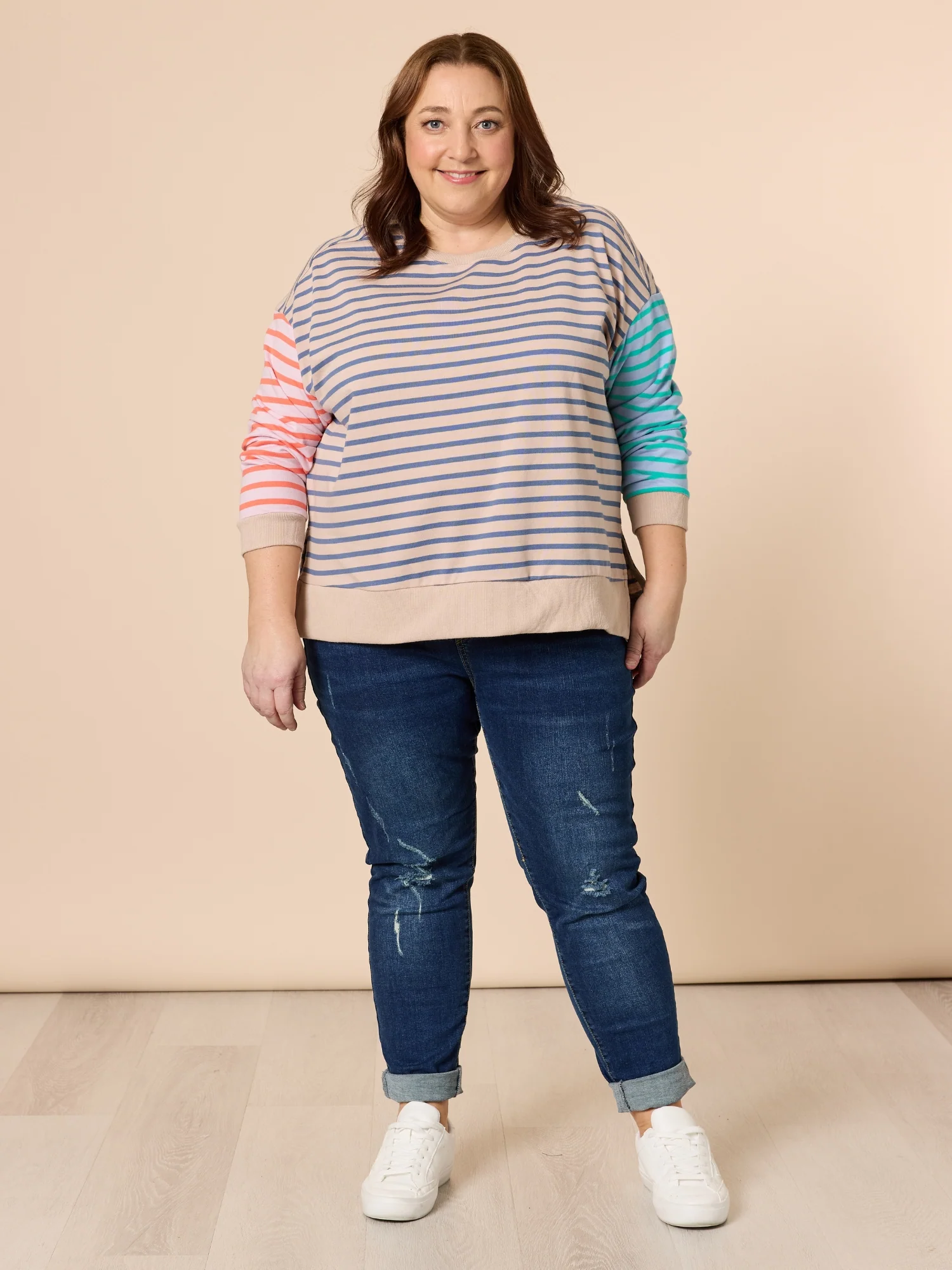 Maxwell Stripe Print Sweat - Blue/Multi