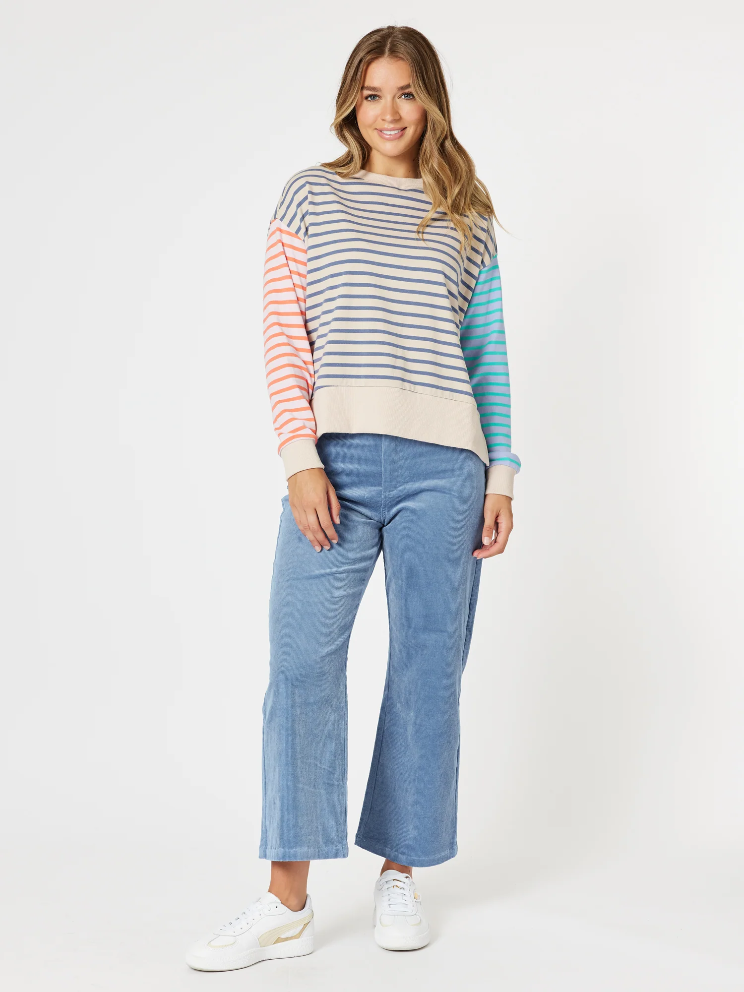 Maxwell Stripe Print Sweat - Blue/Multi