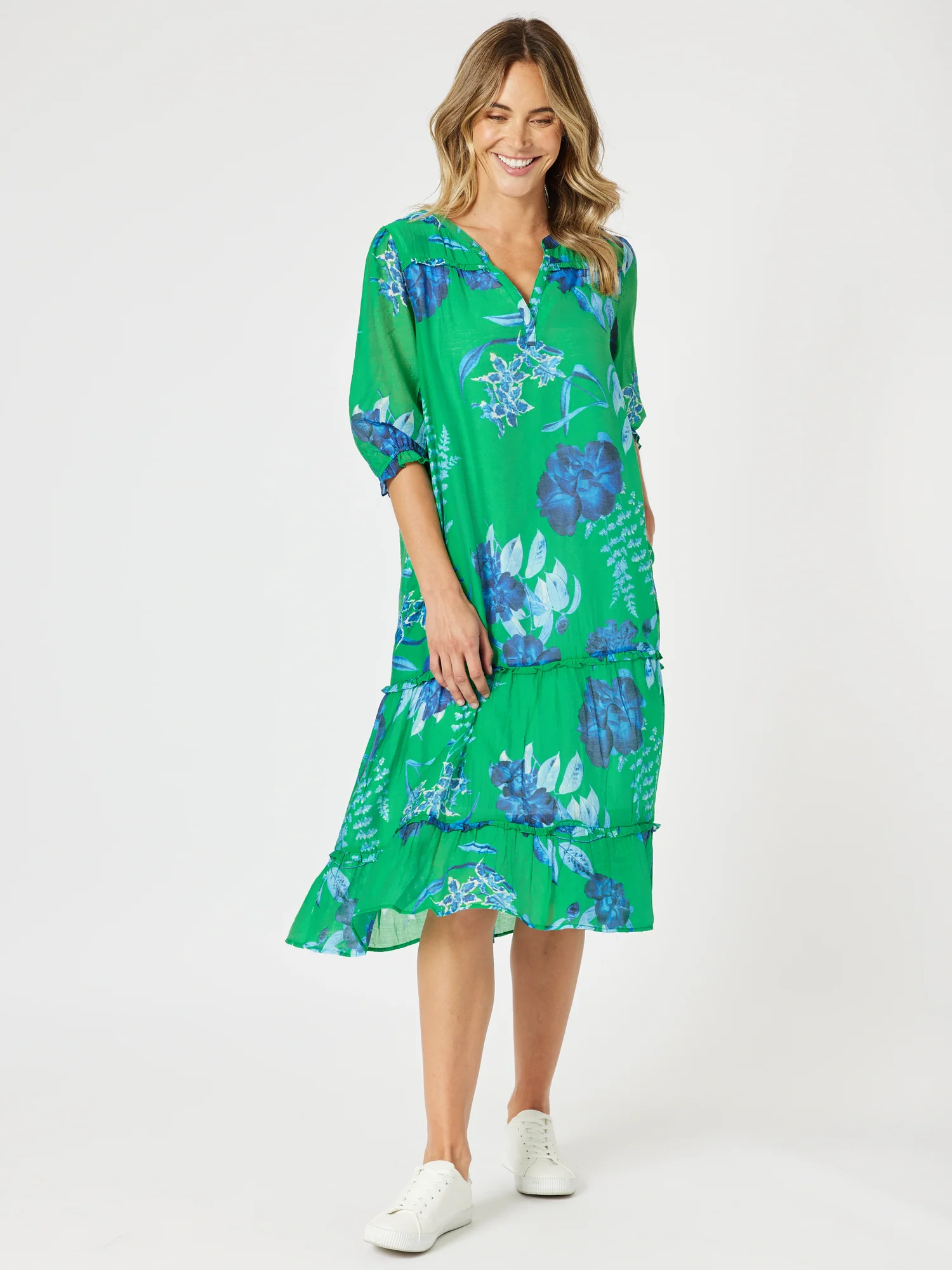 Garden Bloom Floral Print Dress - Elm Blue