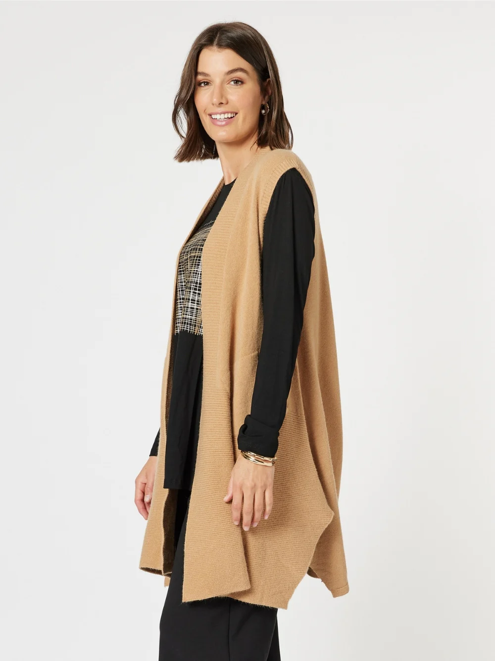Casa Longline Knit Vest - Caramel
