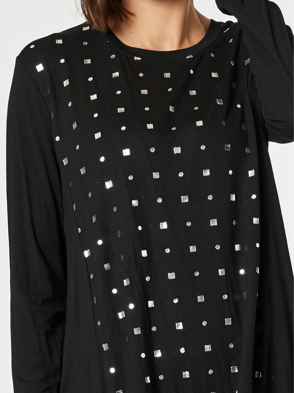 Metallic Print Long Sleeve Tee - Black/Silver