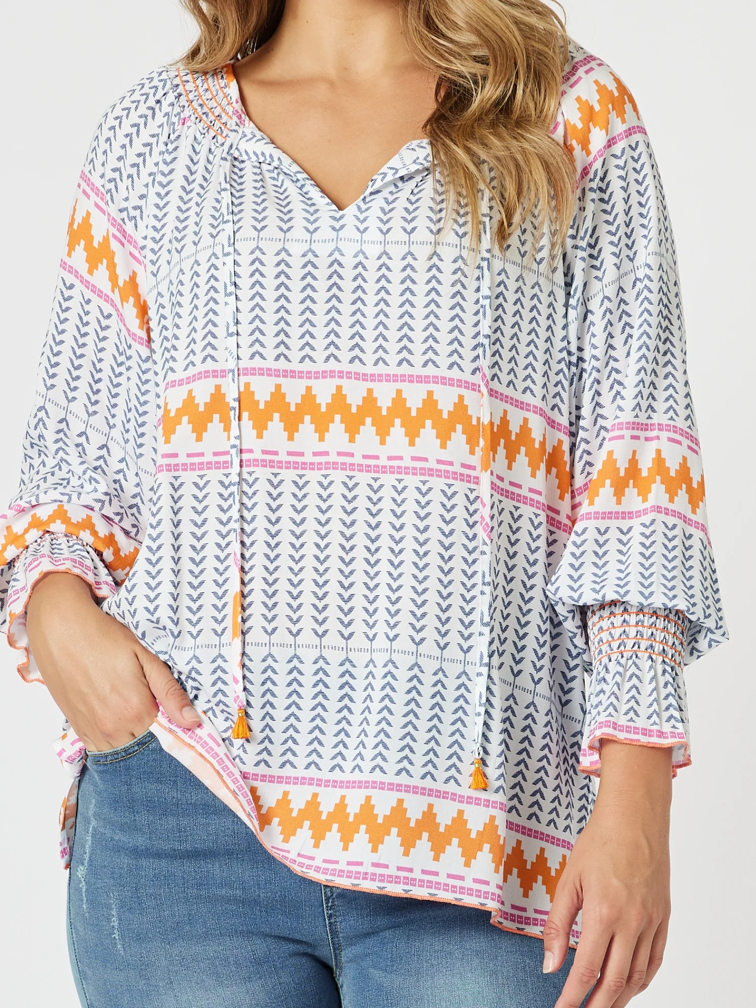 Geo Print Top - Indigo Multi