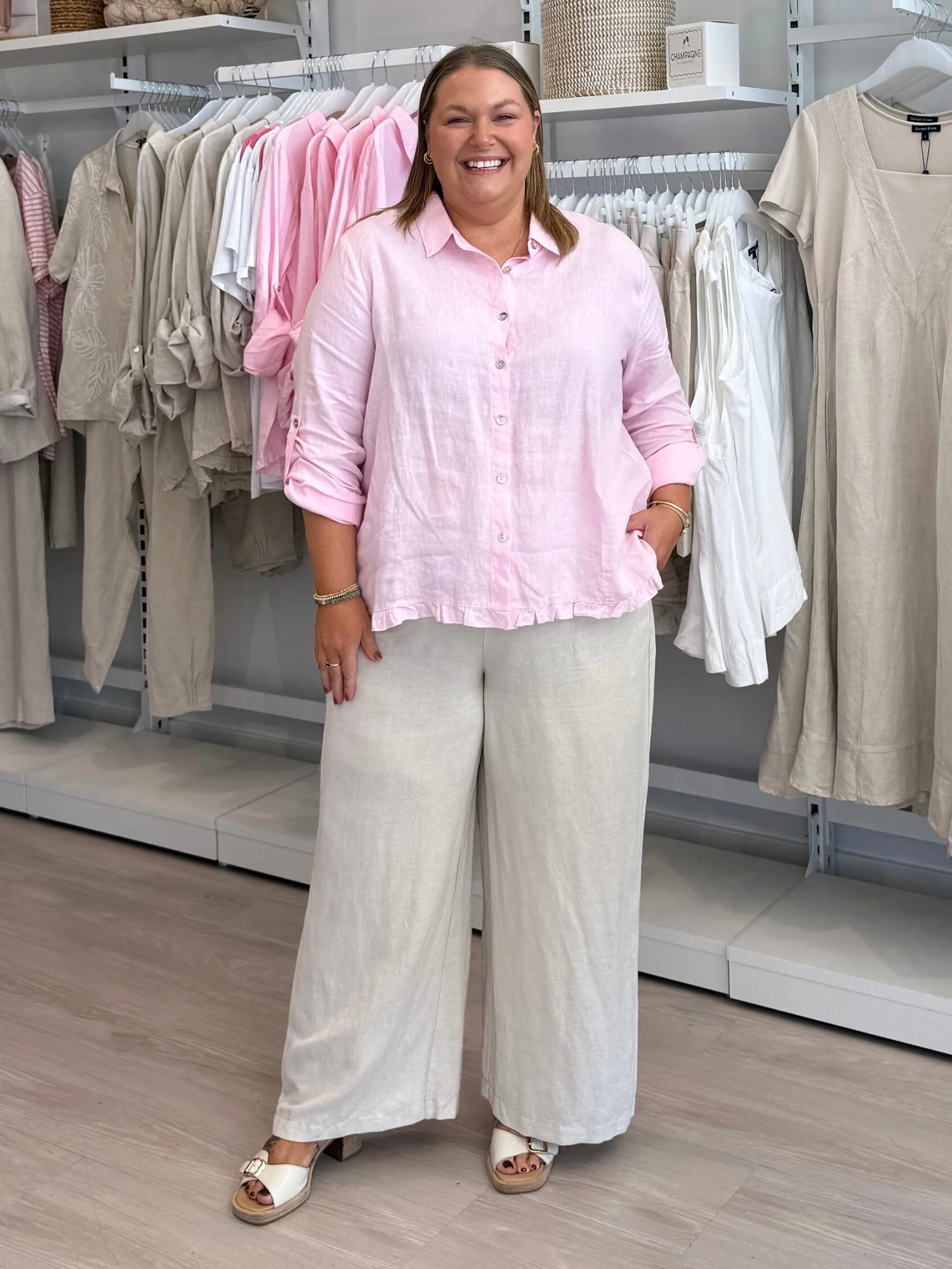 Lino Wide Leg Pant - Natural