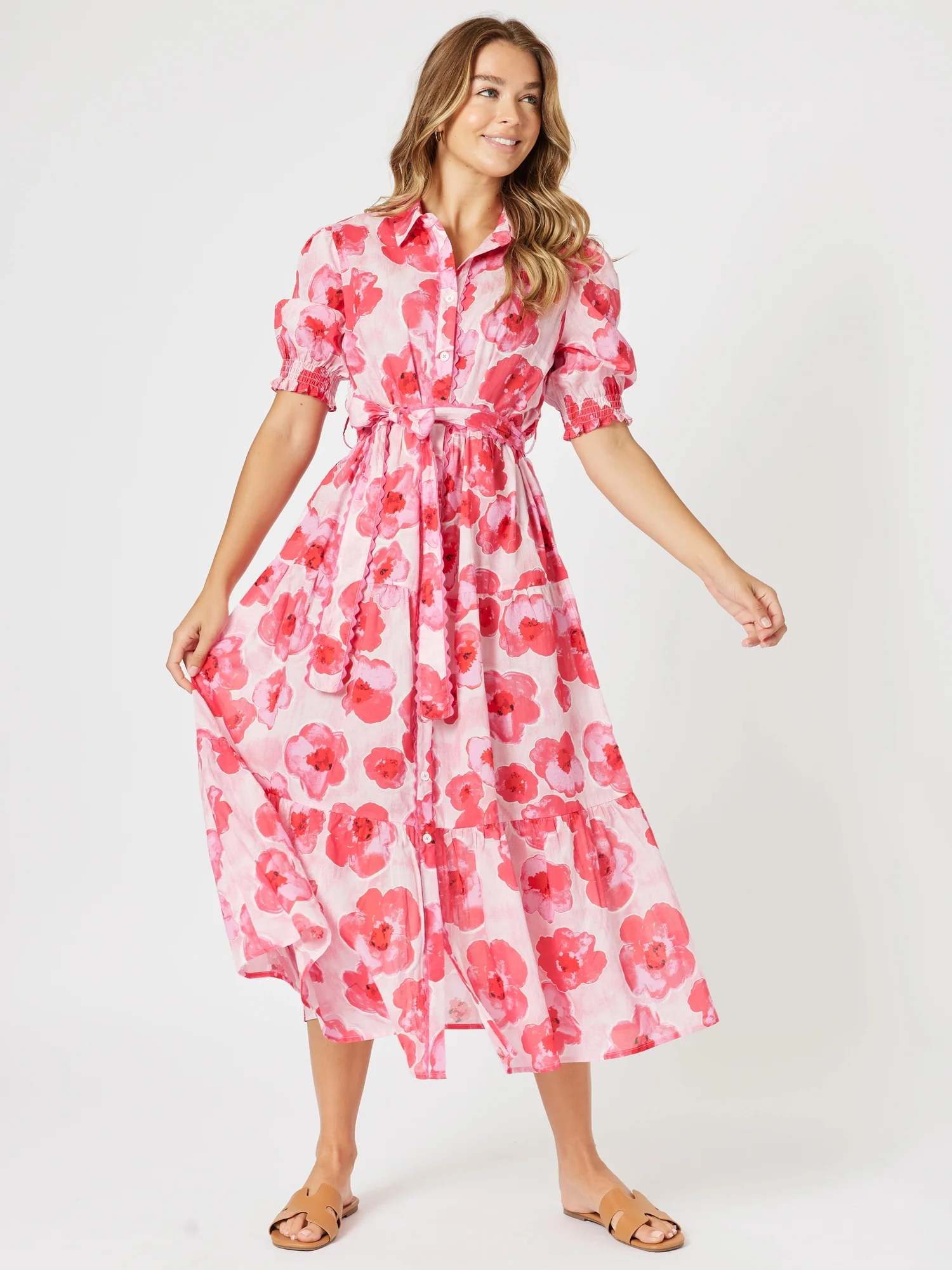 Pink Poppies Floral Print Dress - Pink/Multi
