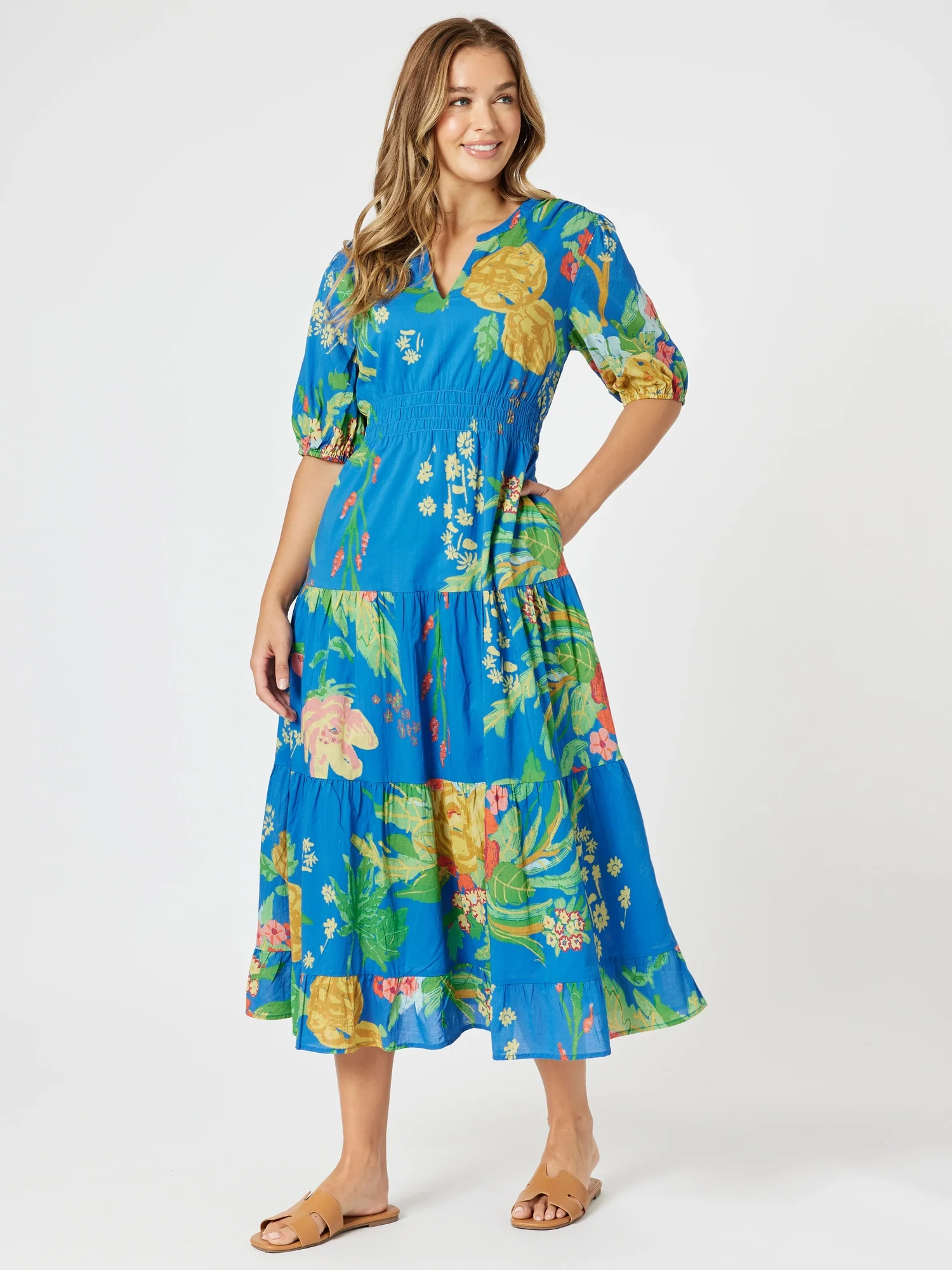 Tropics Floral Print Dress - Blue/Multi