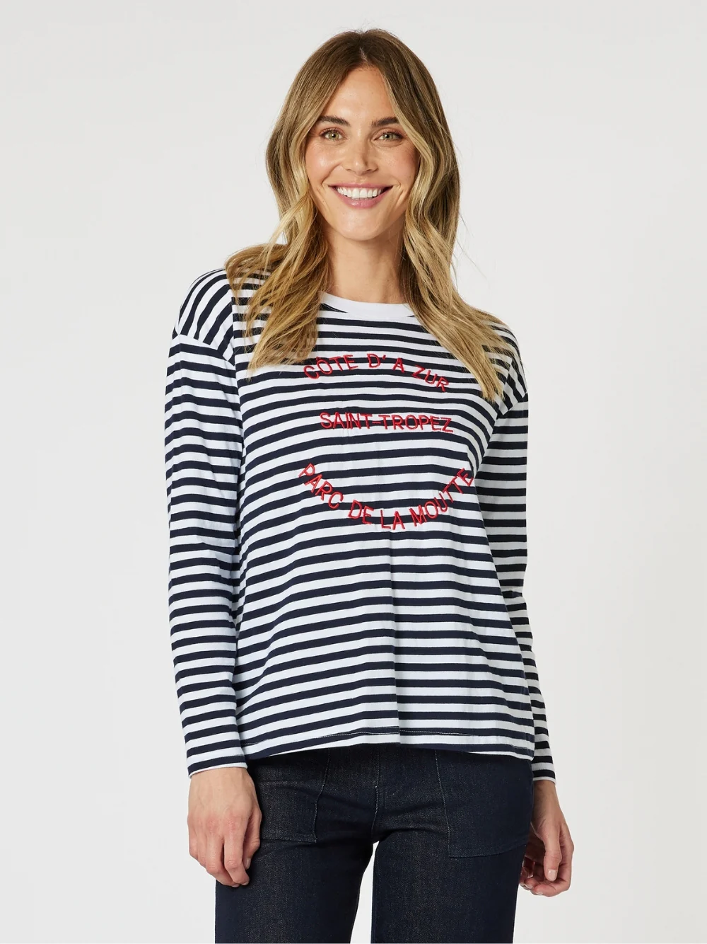 Saint Tropez Stripe Print Long Sleeve Tee - Navy/White