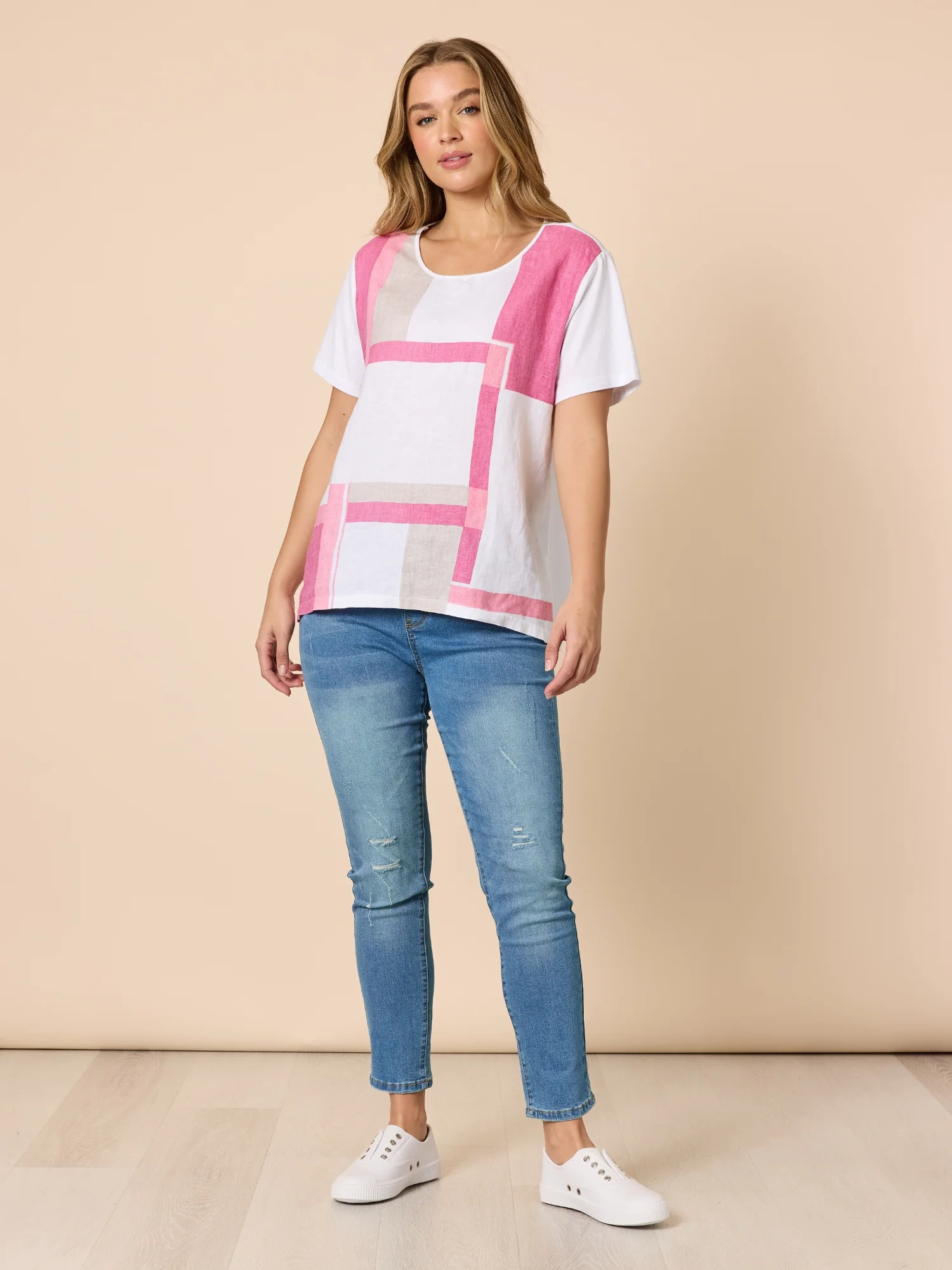 Geometric Print Top - White/Pink