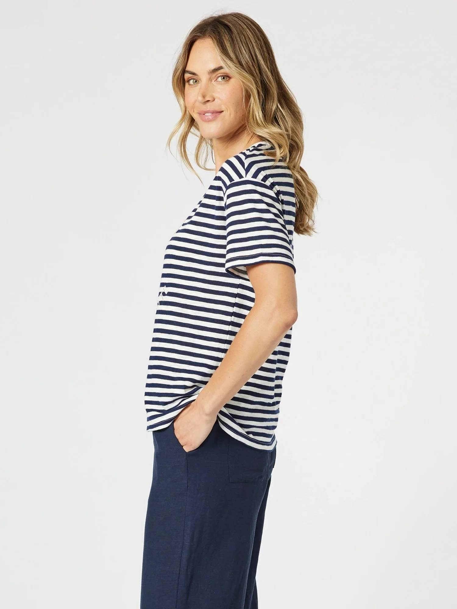 Cote d'Azur Stripe Print Tee - Navy/White