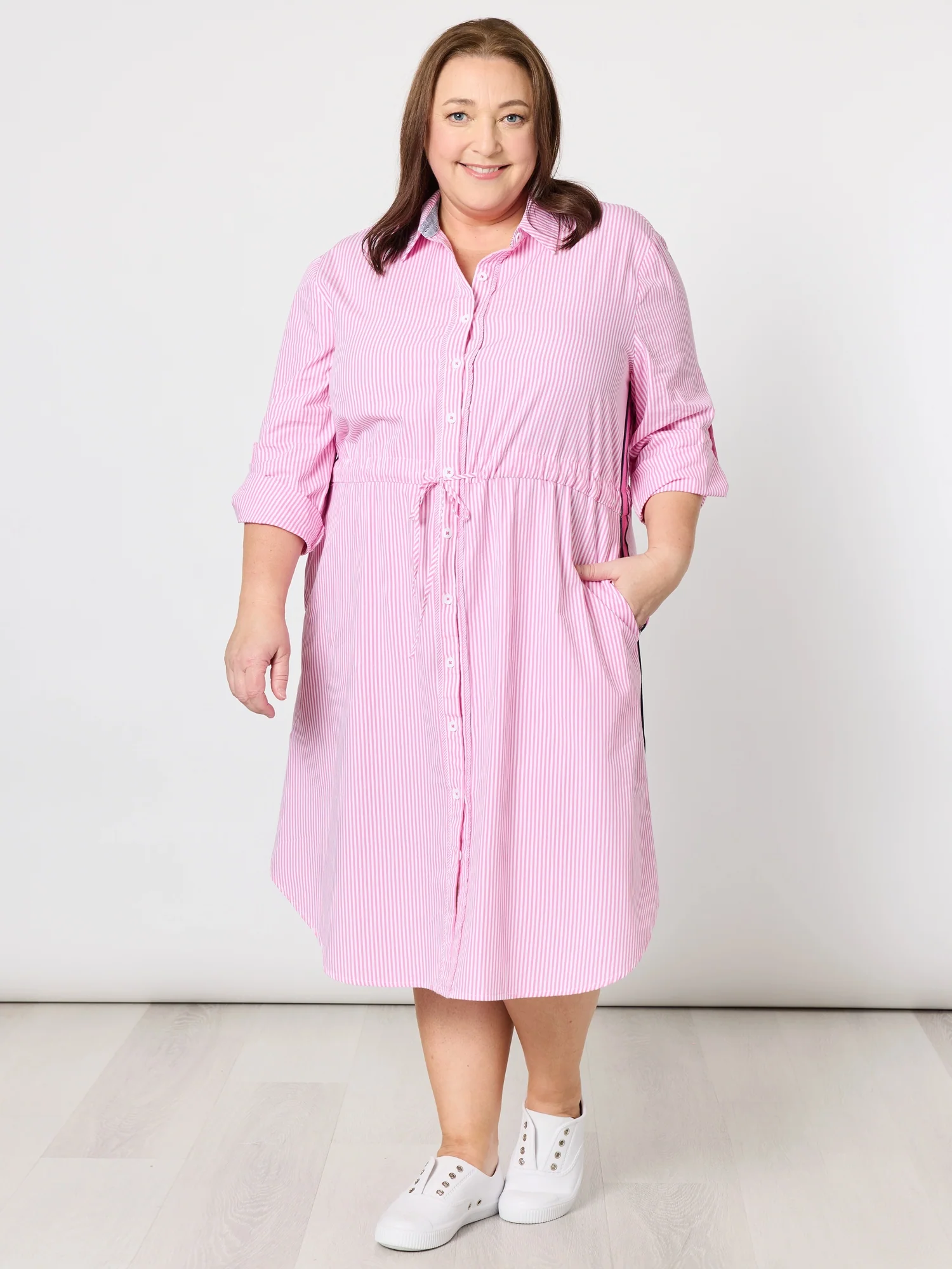 Skyler Stripe Shirt Dress - Pink White