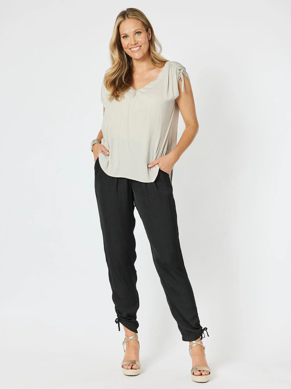 Lux Ruche Tie Pant - Black