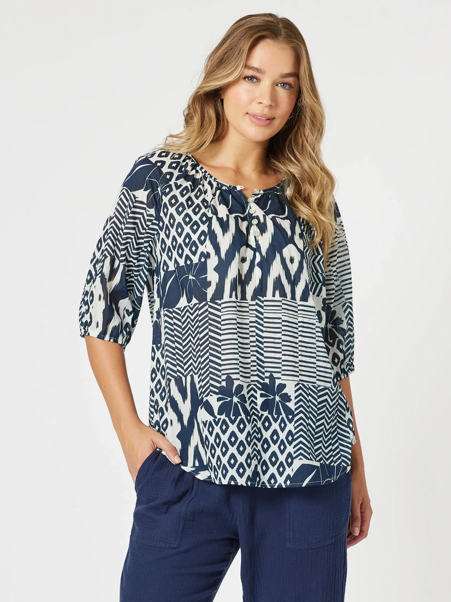 Calabasas Print Top - Navy/White