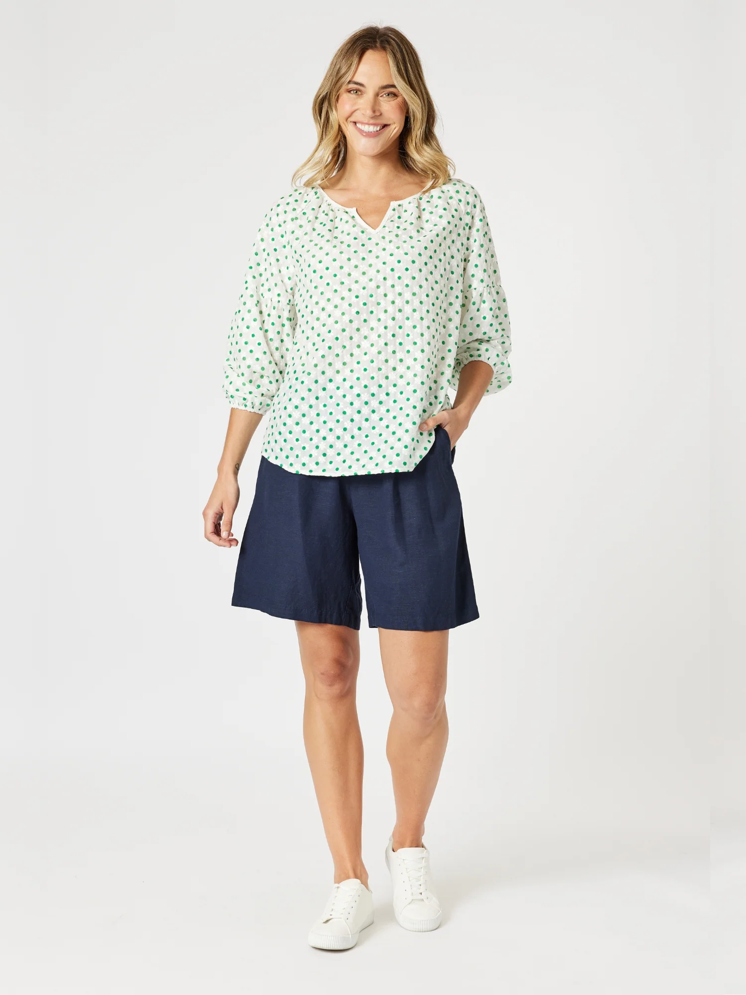 Get Dotty Embroidered Top - Elm White