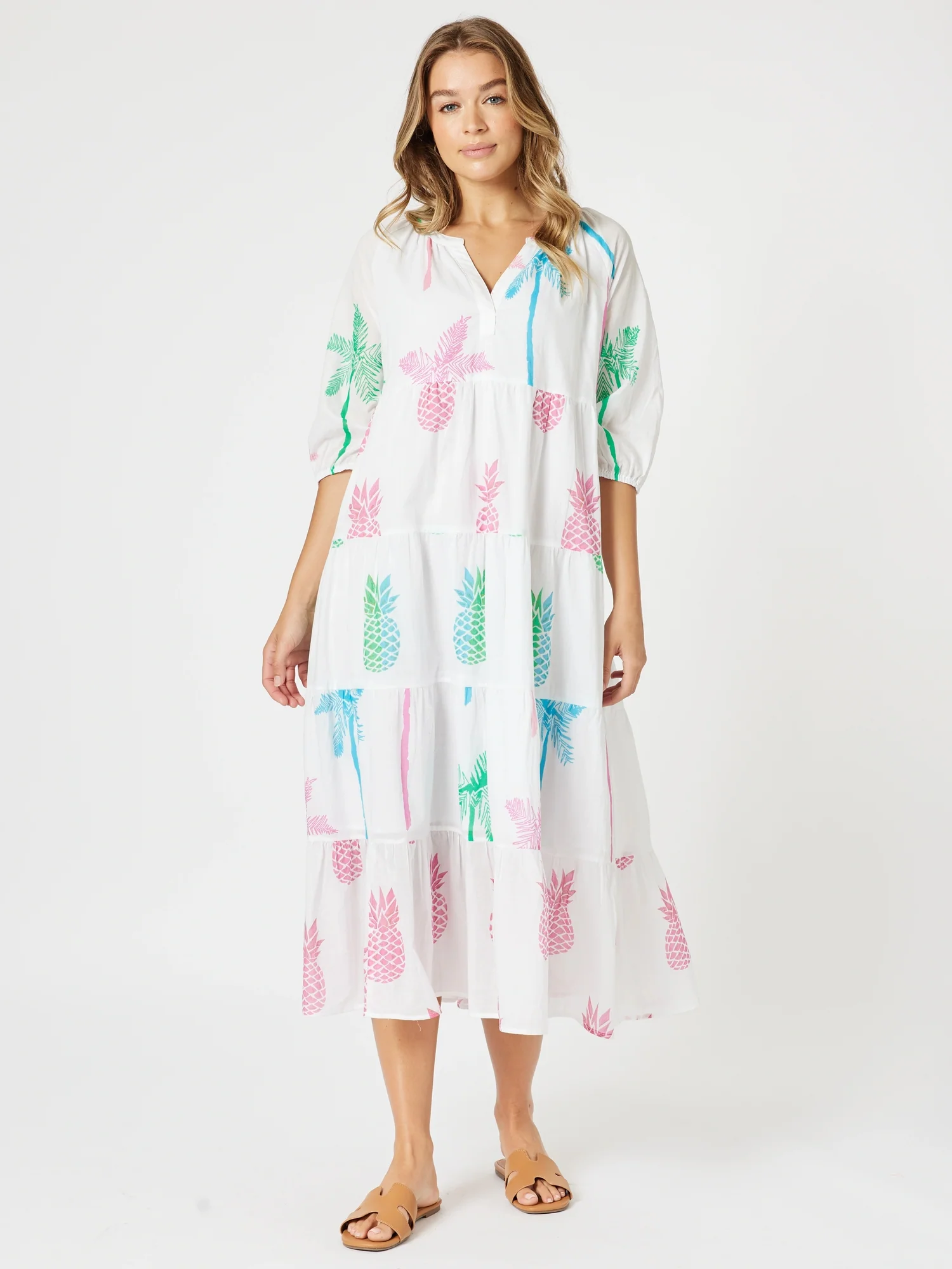 Pina Colada Pineapple Print Dress - White Multi