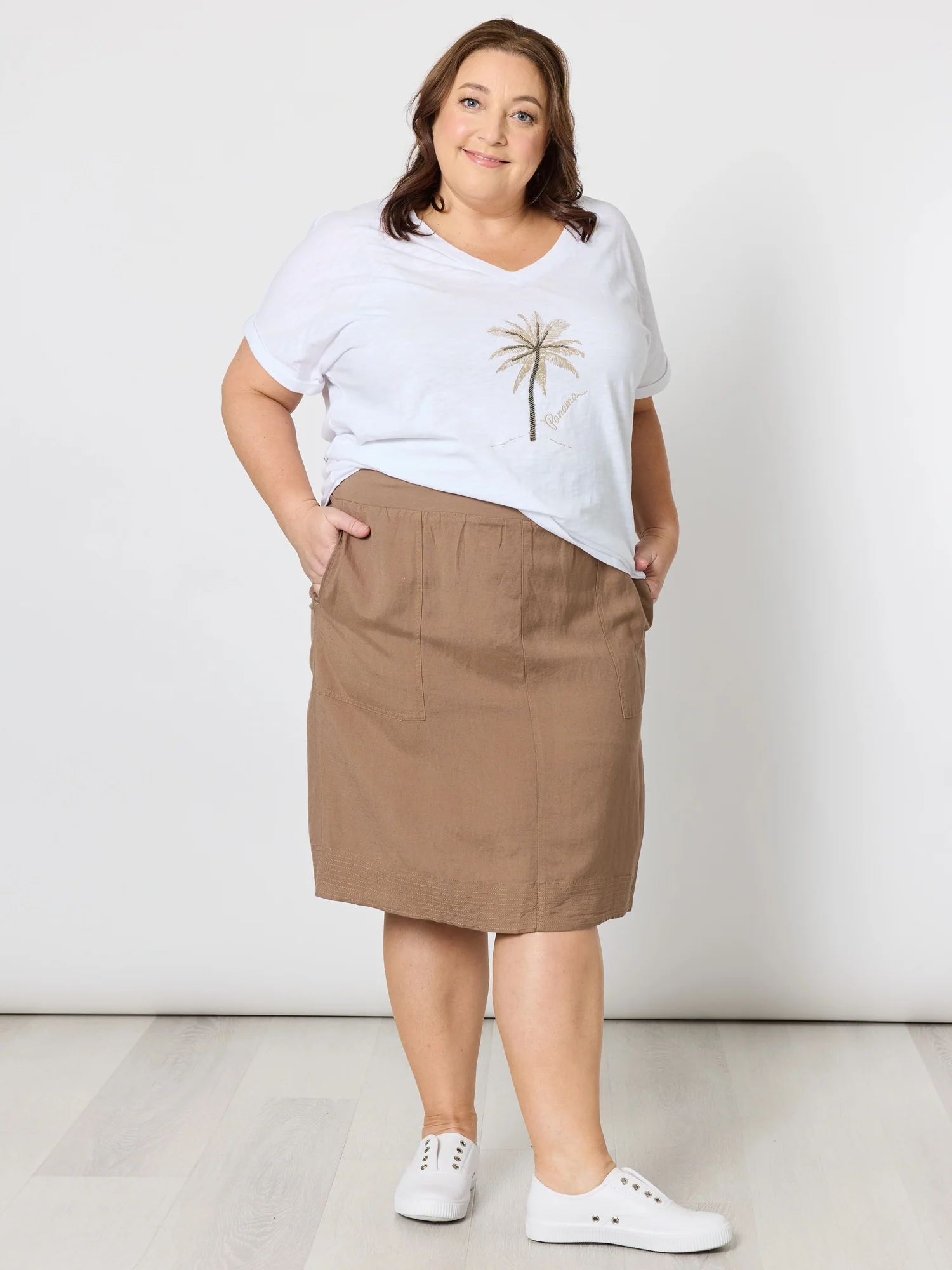 Lino Stitch Hem Detail  Skirt - Nutmeg