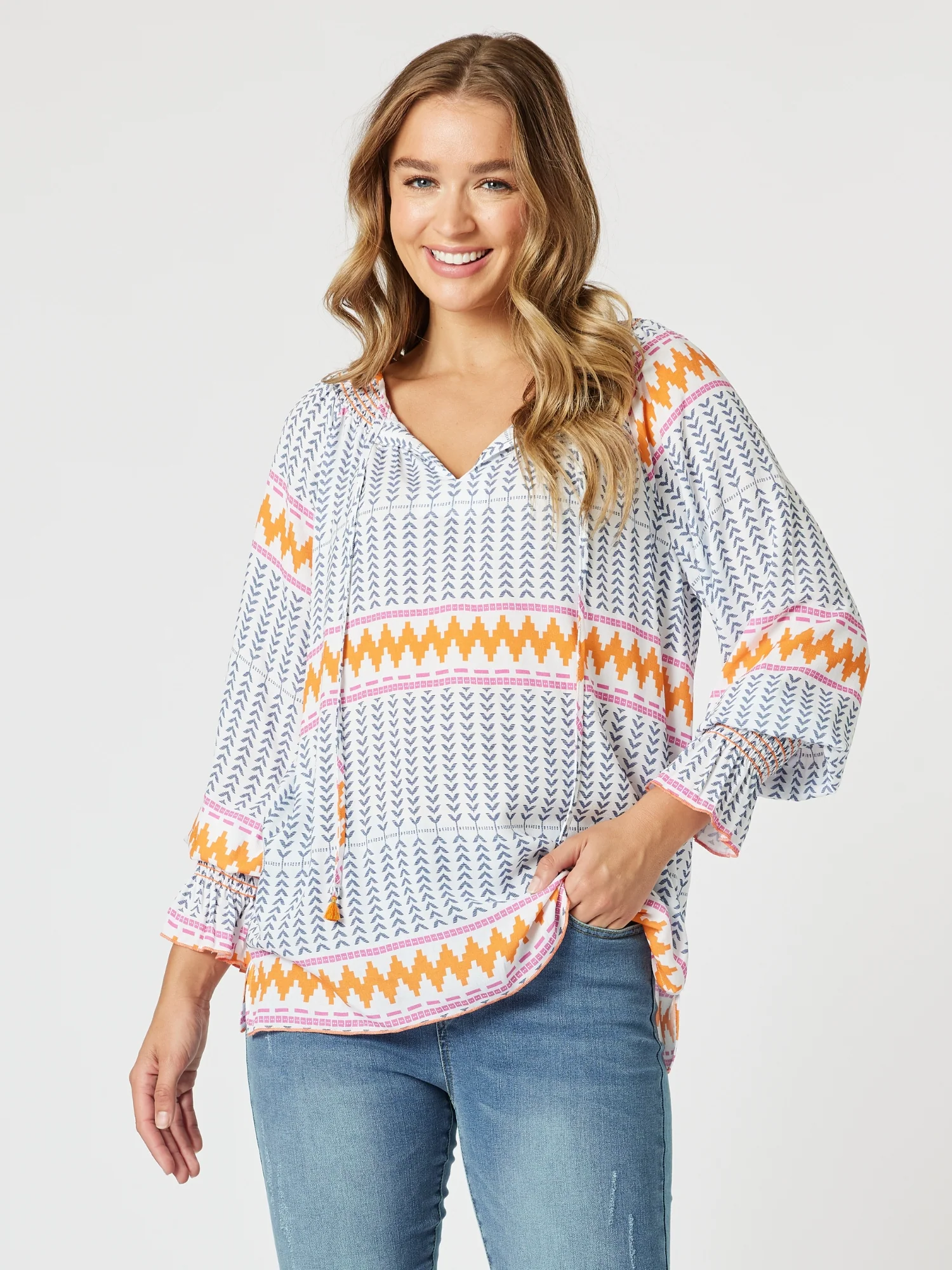Geo Print Top - Indigo Multi