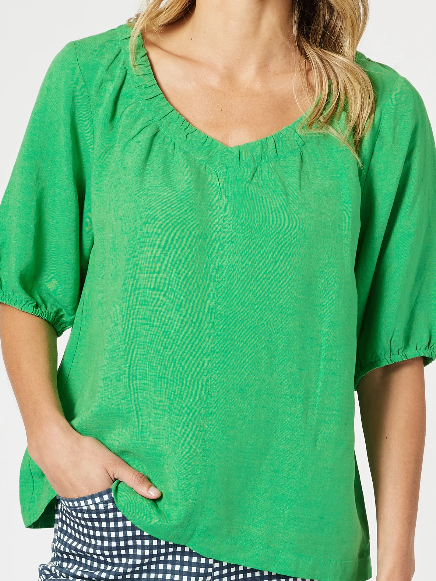 Lino V Neck Top - Elm