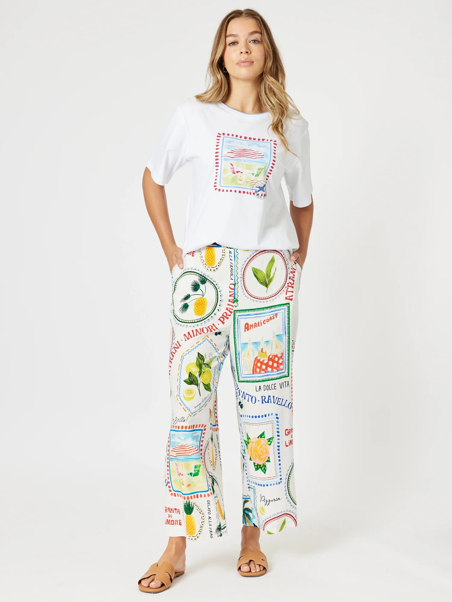 Amalfi Print Wide Leg Pant - Blue/Multi