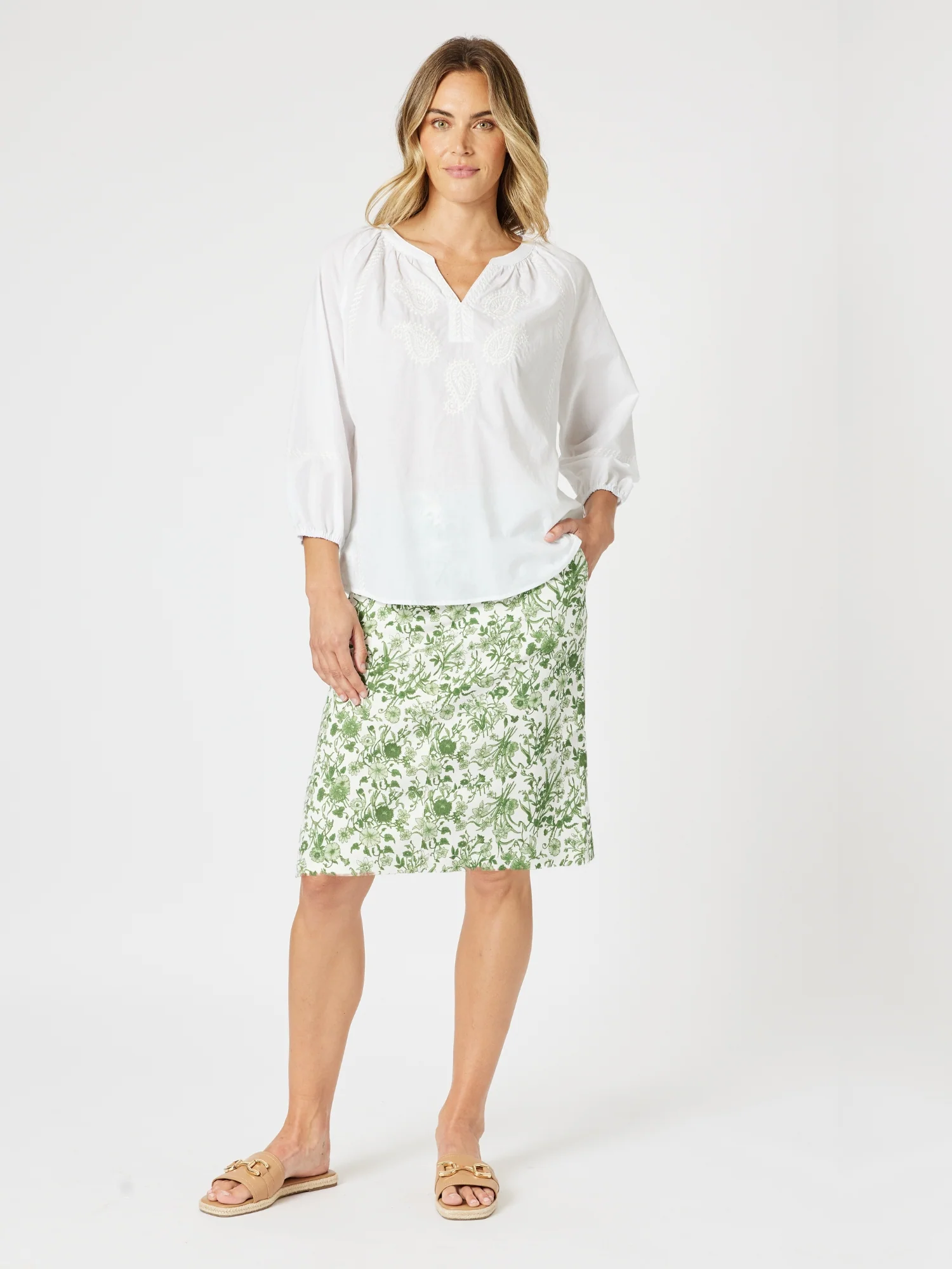 Coastal Embroidery Sheer Top - White