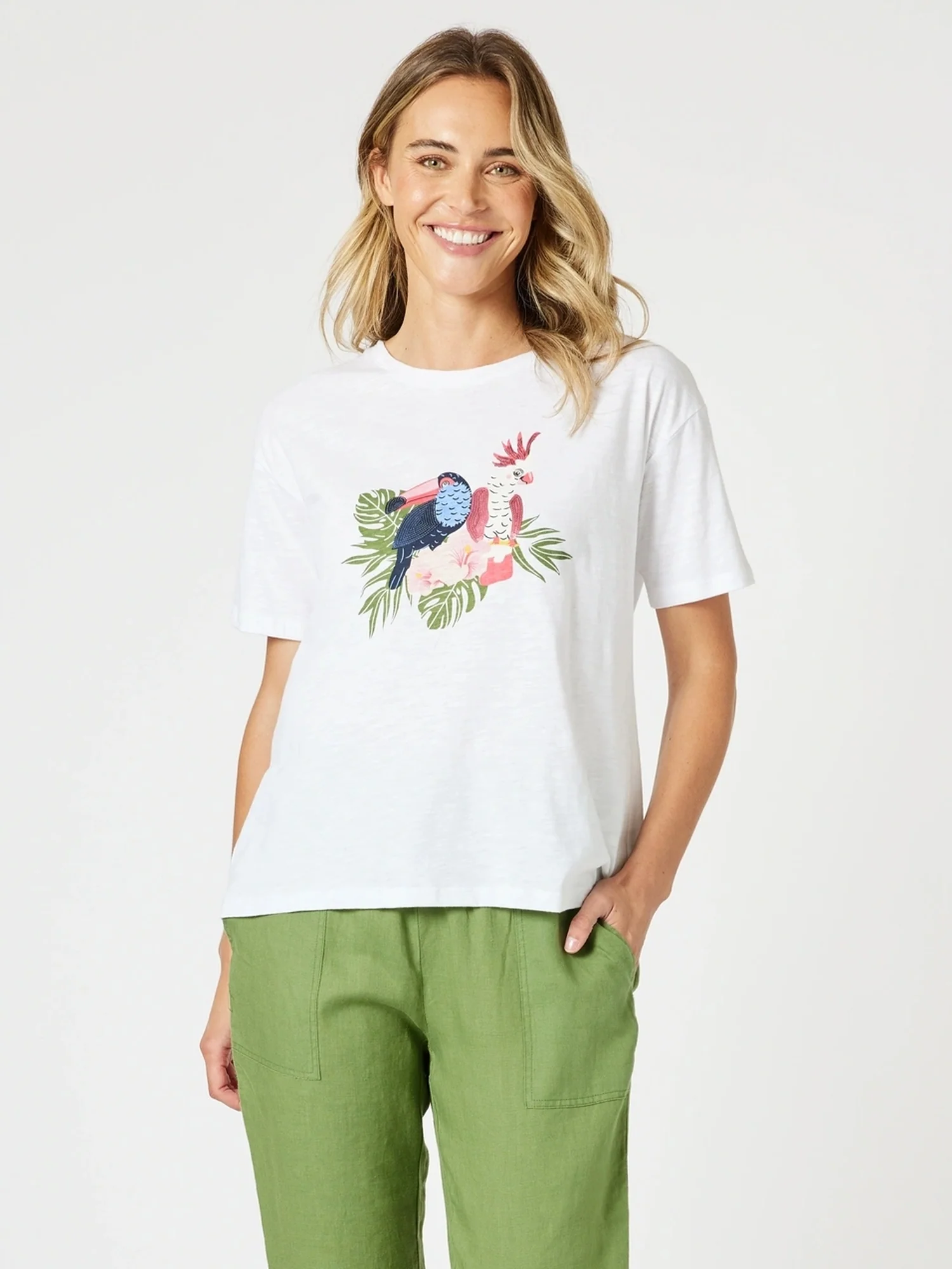 Aviary Sequin Print Tee - White
