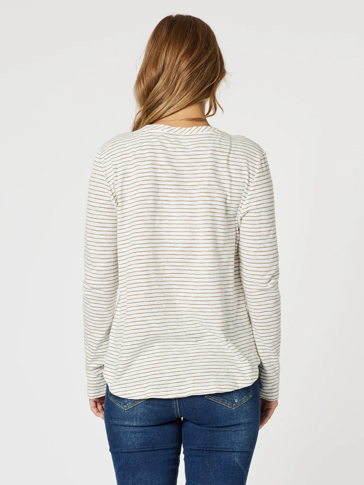 Riviera Long Sleeve Stripe Print Tee - Natural/White