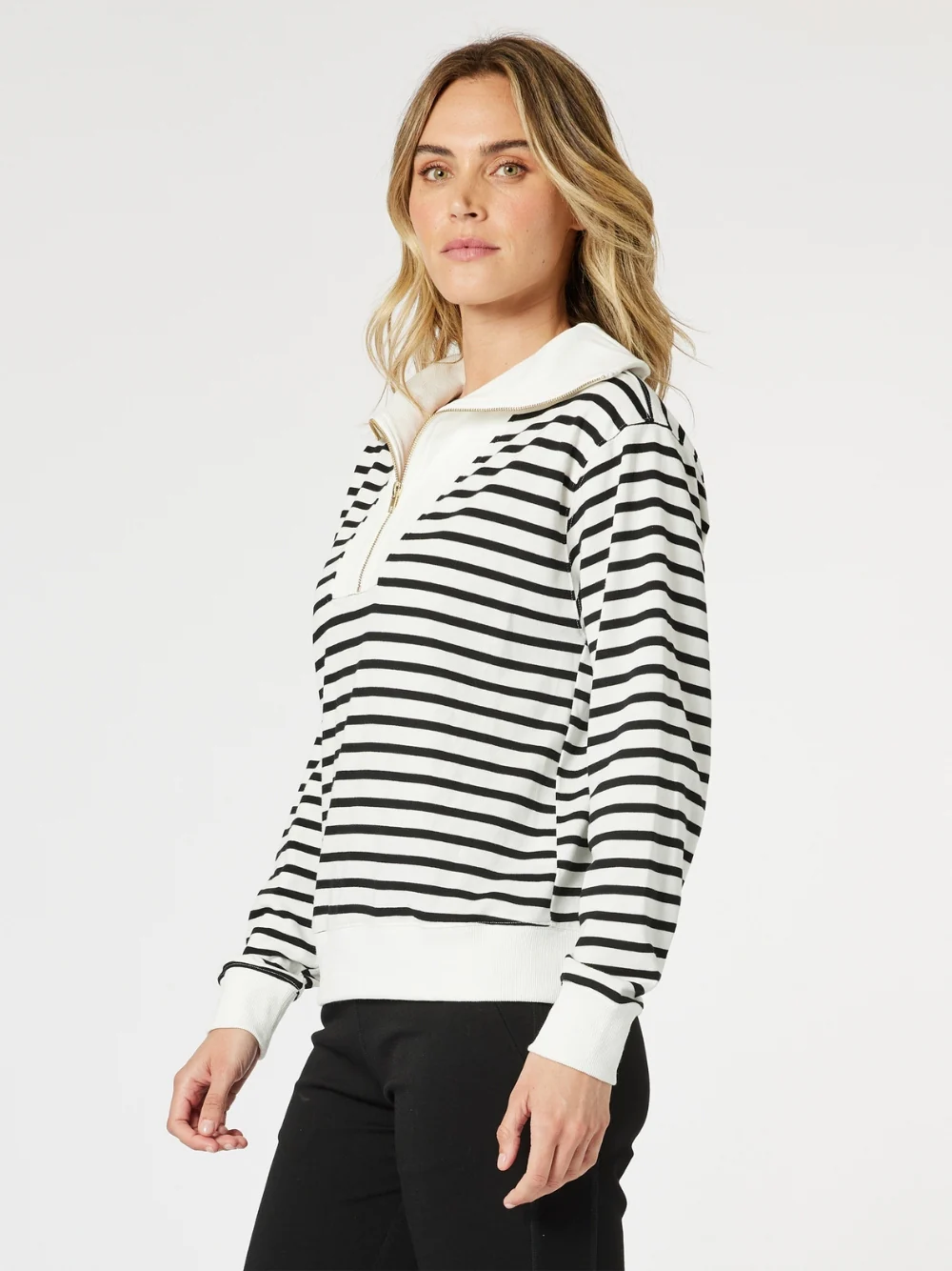Crew Zip Stripe Print Sweatshirt - Ivory/Black