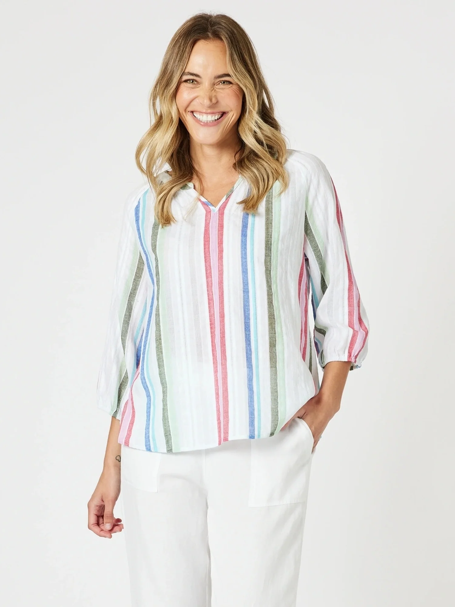 Havana Stripe Print Top - Basil Multi