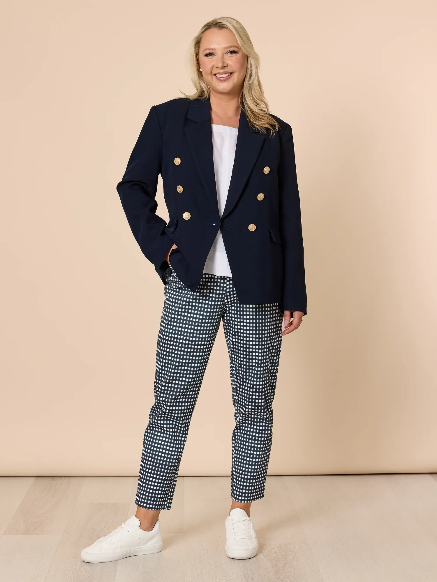 Alexis Gingham Print Pant - Navy