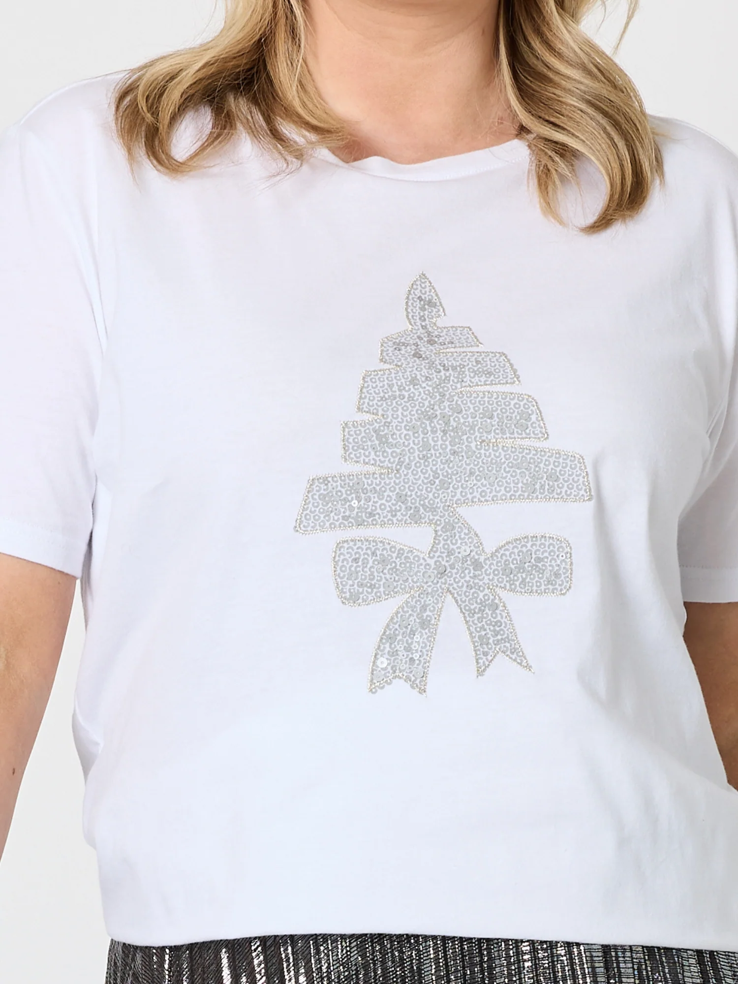 Sequin Xmas Tree Tee - White/Silver